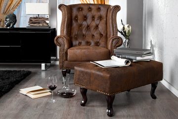 riess-ambiente Fußhocker CHESTERFIELD 80cm antik braun, mit Massivholzbeinen