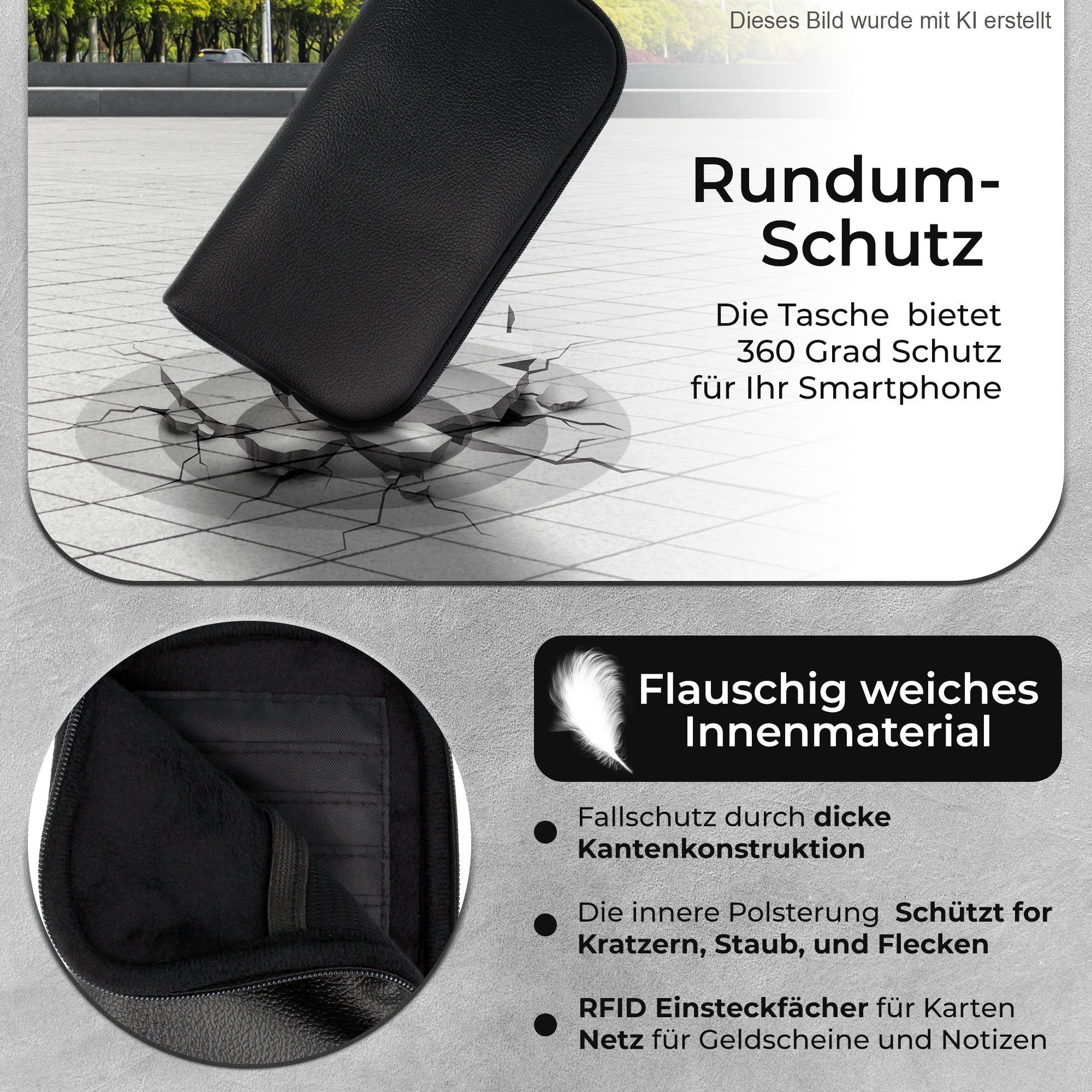 XiRRiX Handytasche Softcase für Smartphone oder Handy aus Lederimitat (Handyhülle 5 XL, 1-tlg., Premium Modell), mit RFID Schutz
