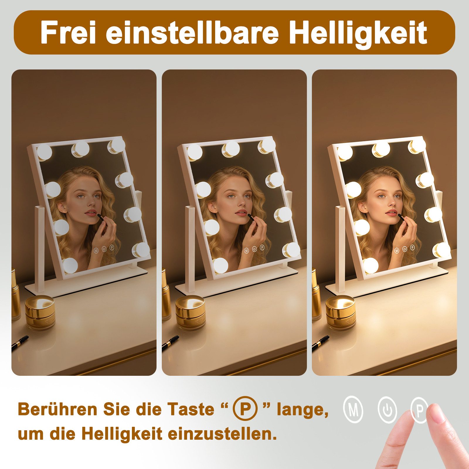 Nettlife Schminkspiegel Kosmetikspiegel Klein Tischspiegel 9 LED, 360° Drehung 3 Modi Hollywoodspiegel
