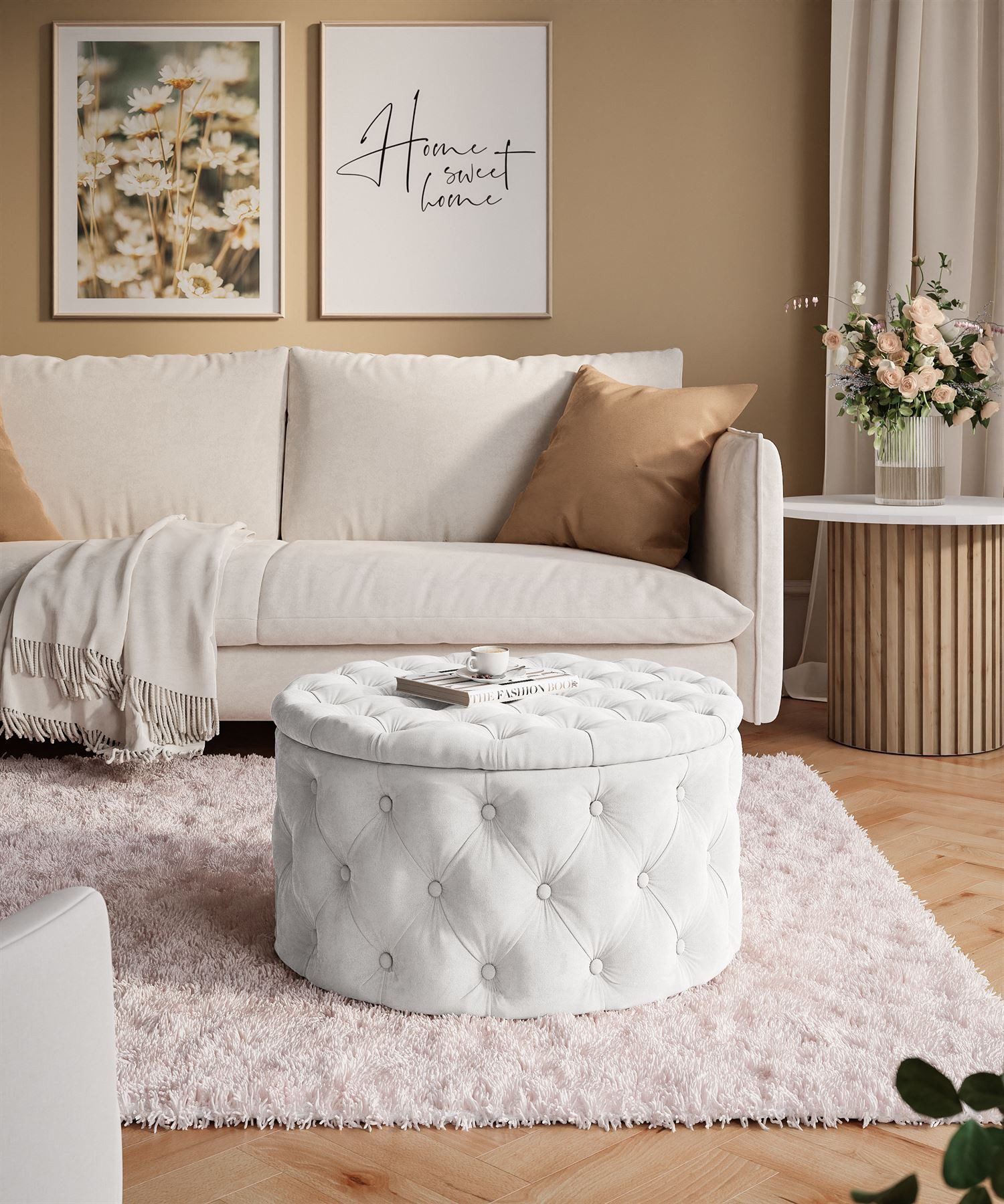 Lookway Hocker CHESTERFIELD runder gesteppter mit Staufach (1x Hocker), Durchmesser: ø70 cm