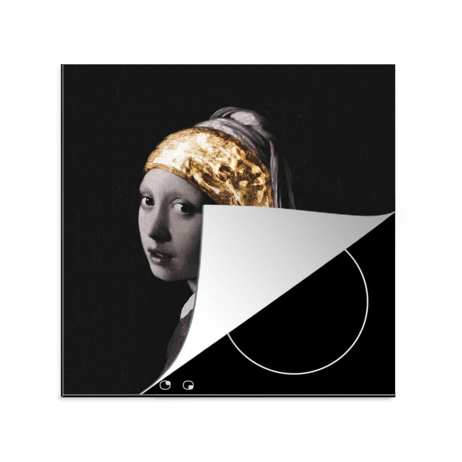 MuchoWow Herdblende-/Abdeckplatte Das Mädchen mit dem Perlenohrring - Vermeer - Gold, Vinyl, (1 tlg), 78x78 cm, Ceranfeldabdeckung, Arbeitsplatte für küche