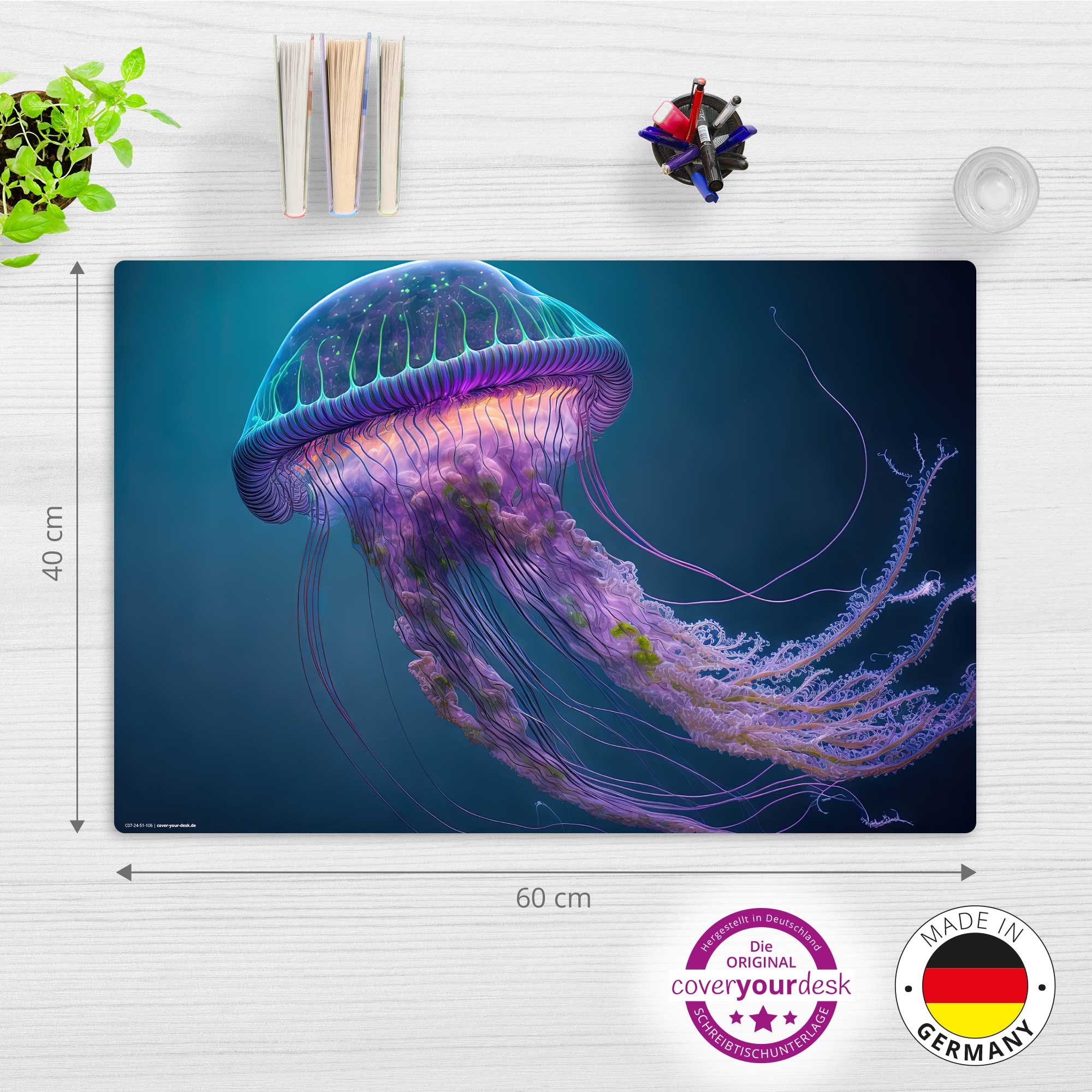 cover-your-desk.de Schreibtischunterlage abwaschbar - Leuchtende Qualle premium Vinyl - Made in Germany, (1 tlg) – Bild 3 von 5