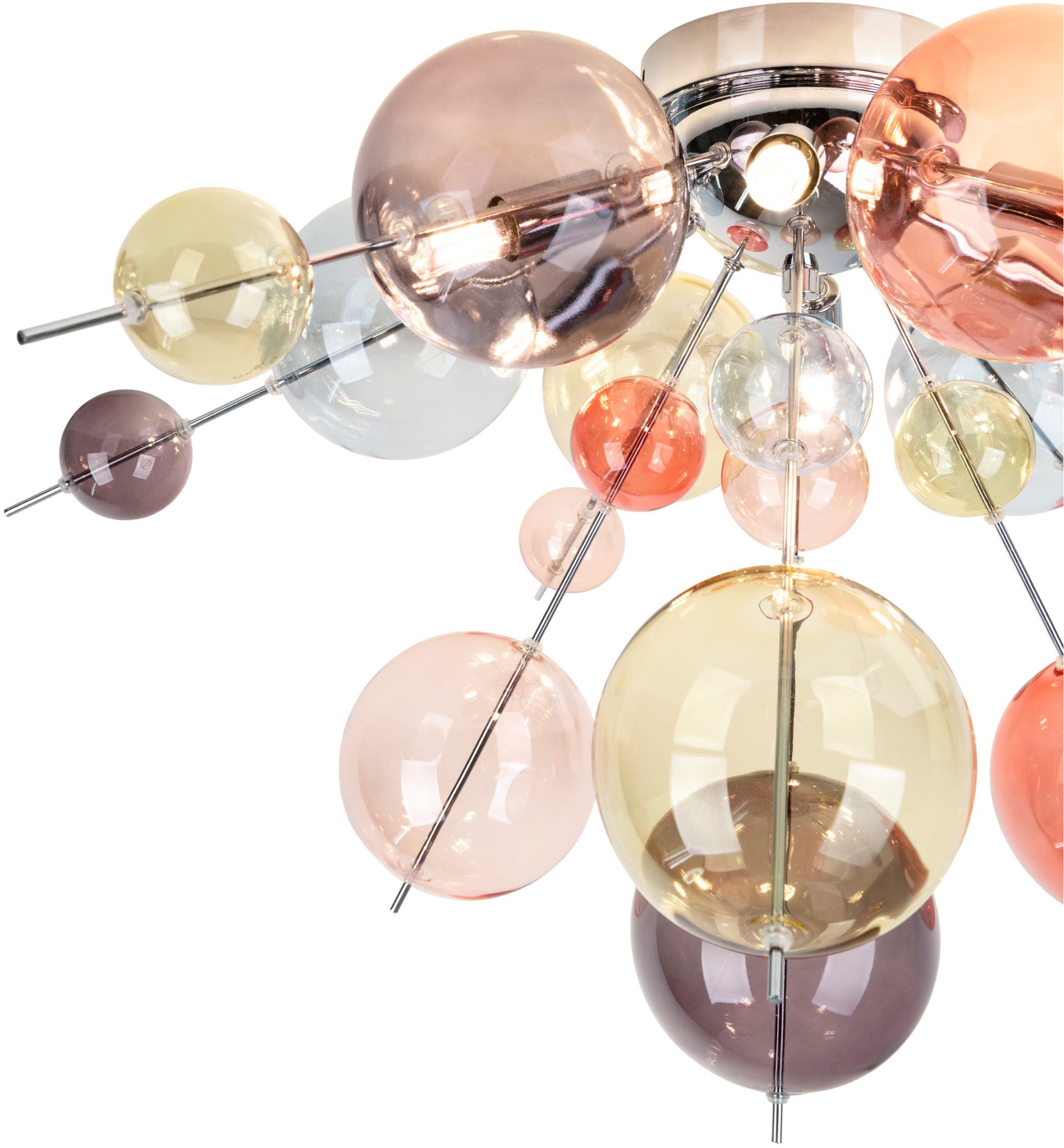näve Deckenleuchten Explosion, ohne Leuchtmittel, kleine und große pastellfarbene Glaskugeln, 6x G9 exkl., D: 57cm