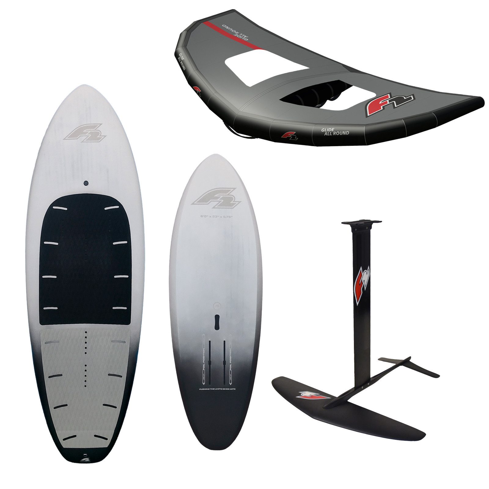 F2 Kiteboard F2 Set Foilboard Starlit Team Grau 100L + Alu Foil 2400 + Wing 4qm