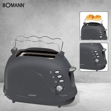 BOMANN Toaster Toastautomat TA 246 CB, 2 kurze Schlitze, für 2 Scheiben Toast, 700 W, Krümelschublade, Cool-Touch Gehäuse, Brötchenaufsatz (integriert)