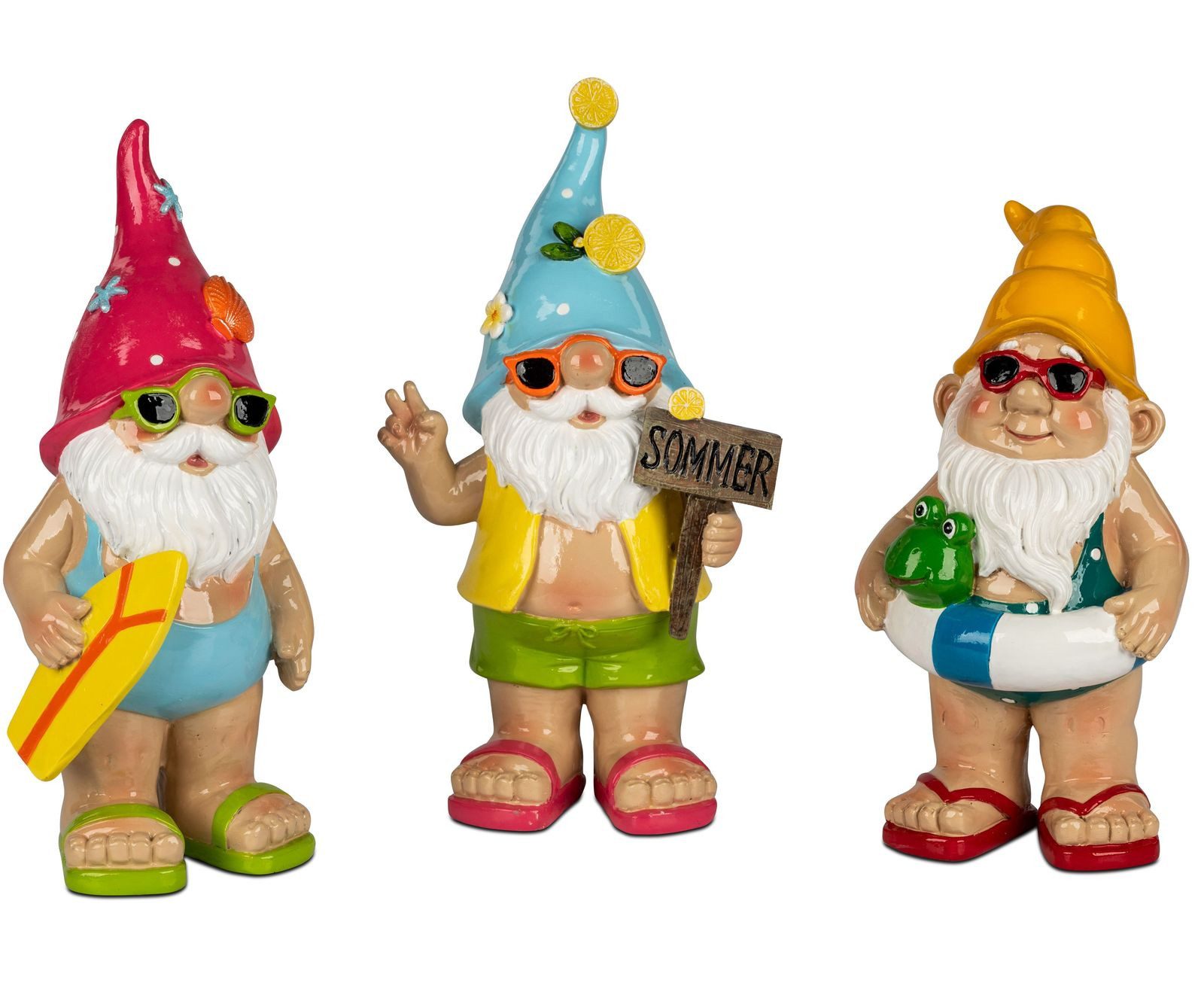 Gartenzwerg 3er Set Gartenzwerge Gartendeko Figuren Kunststein handbemalt 26 cm