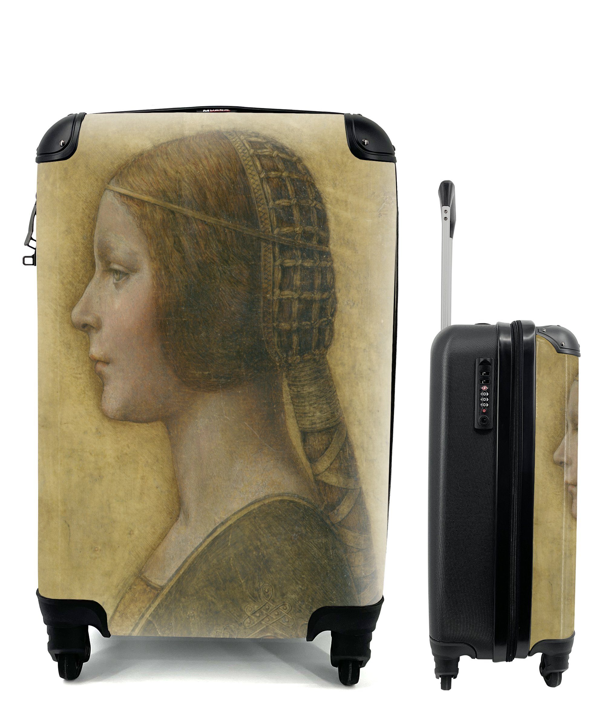 MuchoWow Handgepäckkoffer La Bella Principessa - Leonardo da Vinci, 4 Rollen, Reisetasche mit rollen, Handgepäck für Ferien, Trolley, Reisekoffer