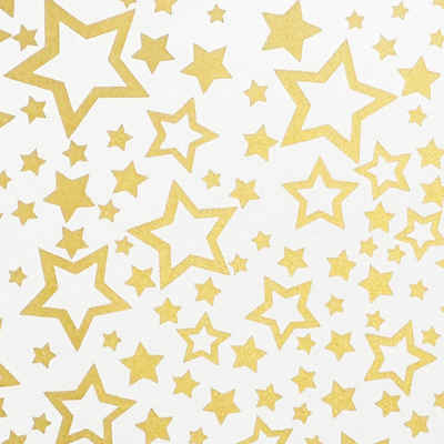 Star Geschenkpapier, Geschenkpapier Sterne Muster 70cm x 2m Rolle weiß / gold