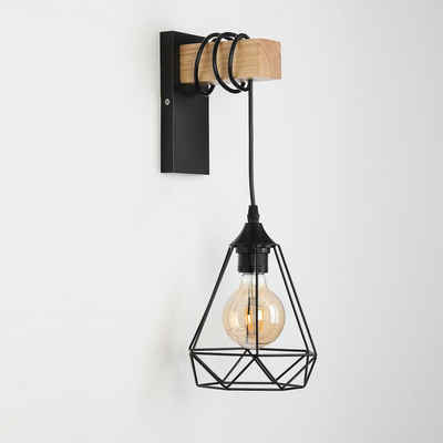 LETGOSPT Wandleuchte Wandleuchte Innen, Retro Lampe aus Stahl und Holz, E27, LED wechselbar, Warmweiß, Wandleuchte Innen, E27 Fassung Höhenverstellbar Industrial Pendellampe