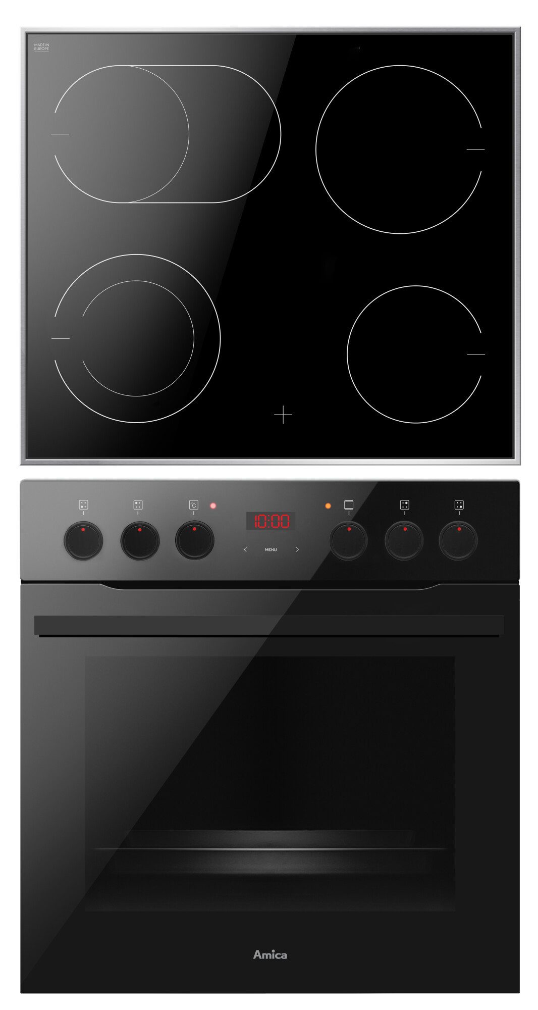 Amica Elektro-Herd-Set Fusion Design, mit 1-fach-Teleskopauszug, Steam Clean, Komfortables Kochen und Backen mit praktischer Unterstützung