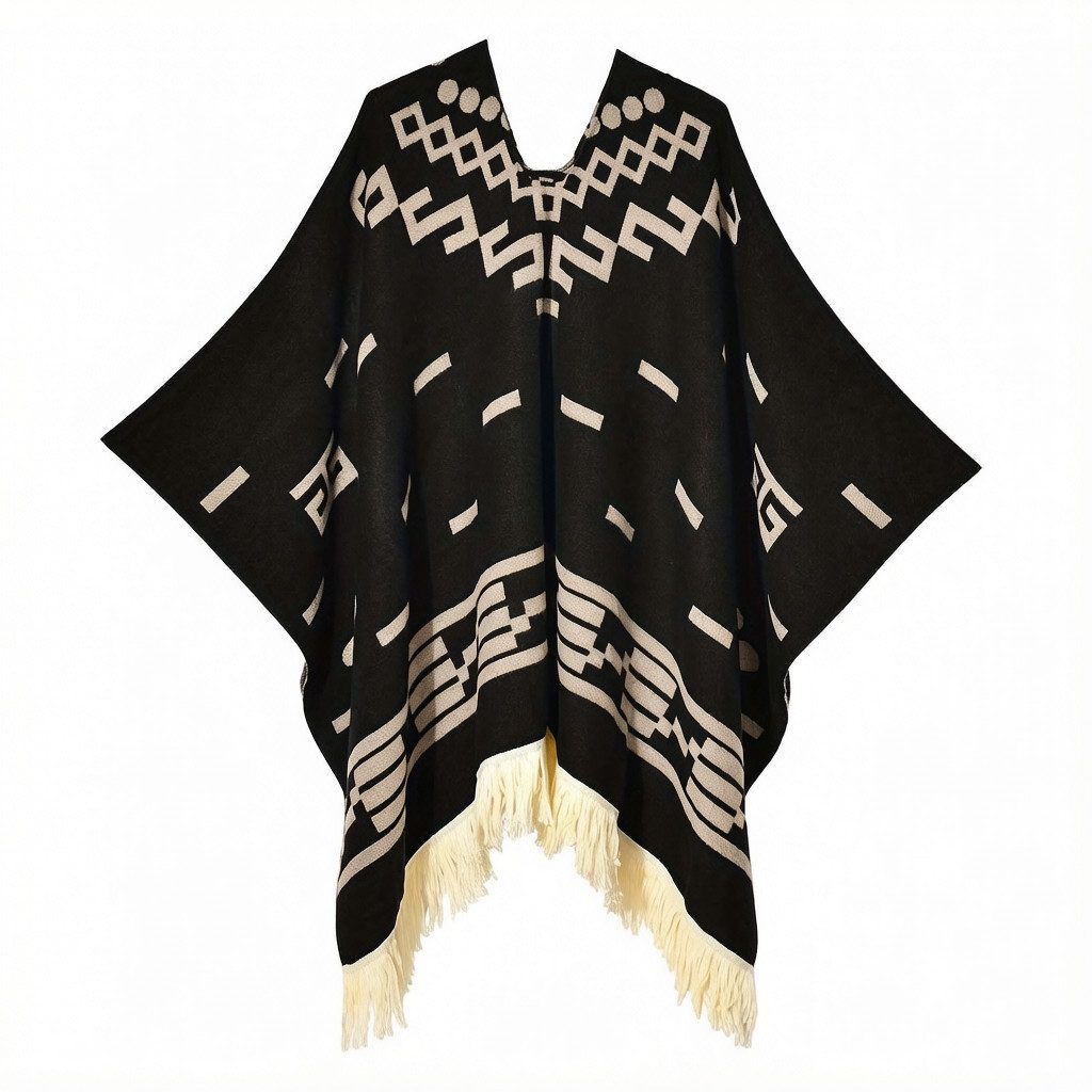 nsihing Poncho Umhang im Western-Cowboy-Stil, Reisecape mit Fransen, warmes Überwurf