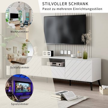 BlingBin TV-Schrank weißer TV-Ständer Lowboard (1-St., 1,7 Meter langer, mit 2 Türen und 2 Schubladen) verstellbaren Trennwänden, Kunststoffunterlagen
