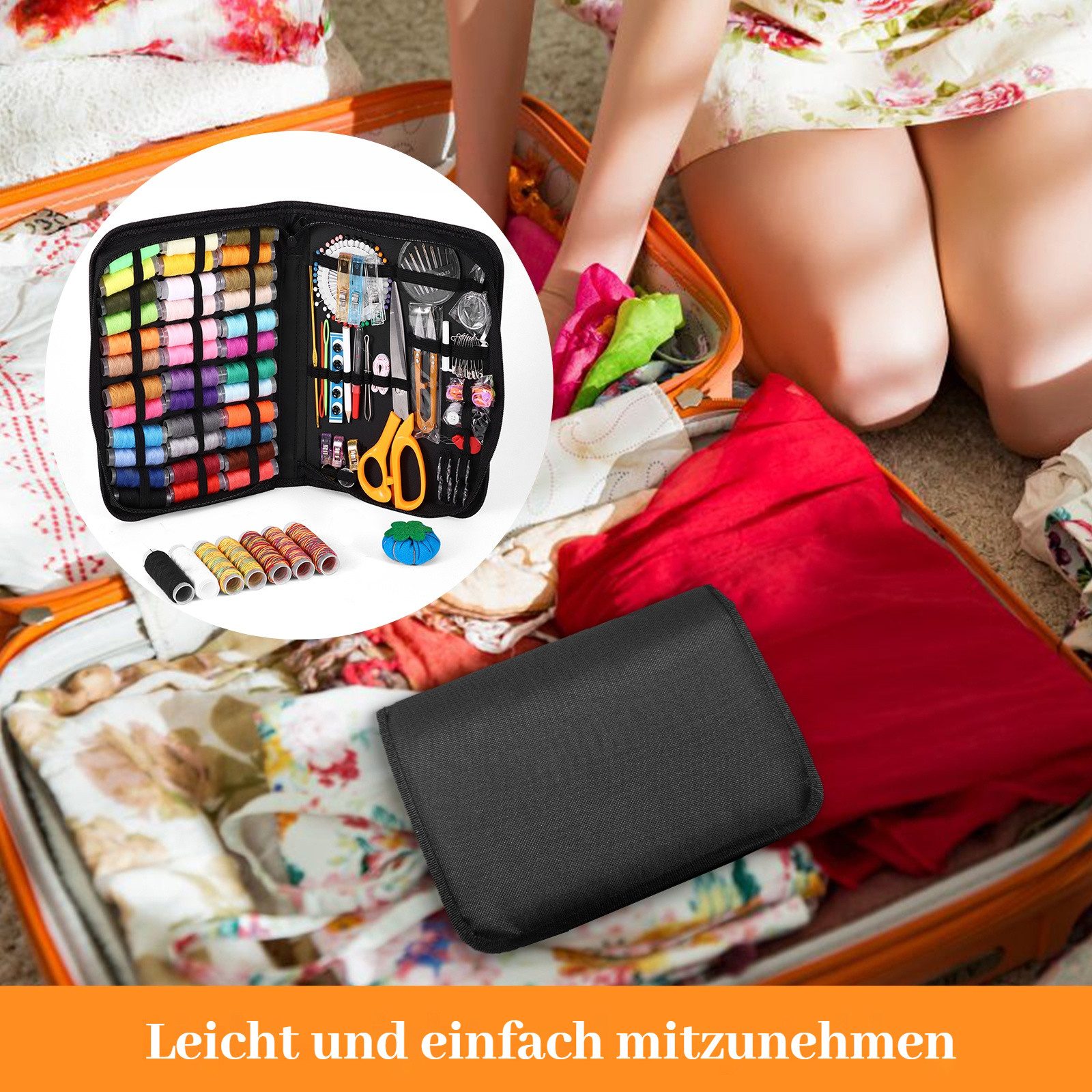 BlingBin Nähkästchen Professionelles Nähset mit 205 Teilen Premium Nähzubehör (1er Set, 205 St., 205tlg), Nadel für Anfänger/Profis/Erwachsene, Home-Button Reparaturset