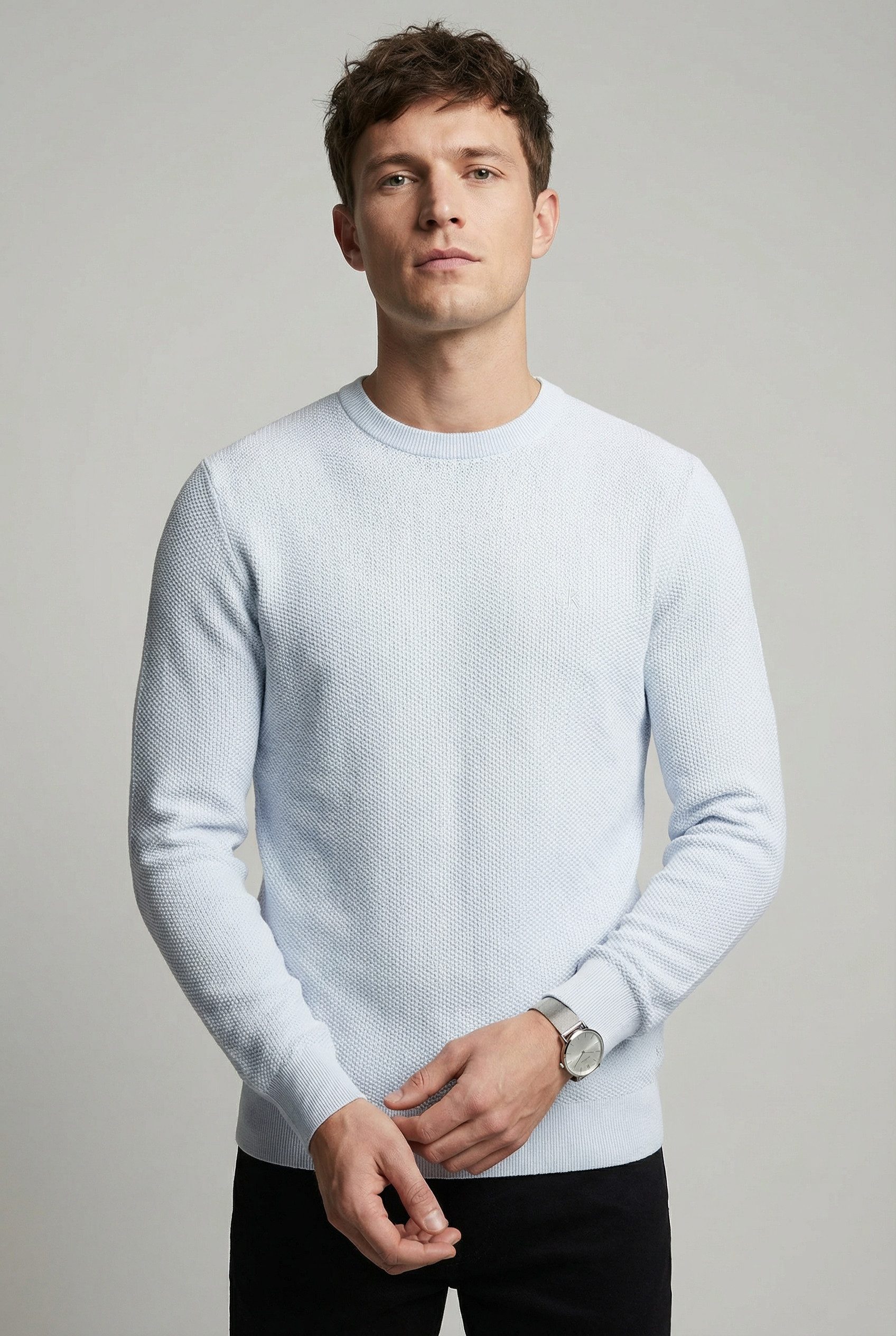 Calvin Klein Rundhalspullover LS TEXTURED COTTON CREWNK SWEATE Regular fit mit Rundhalsausschnitt