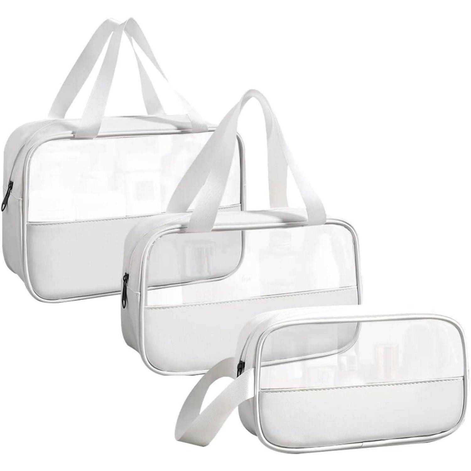 Kosmetiktasche 3er Set Kulturbeutel PVC Transparent Wasserdicht Weiß