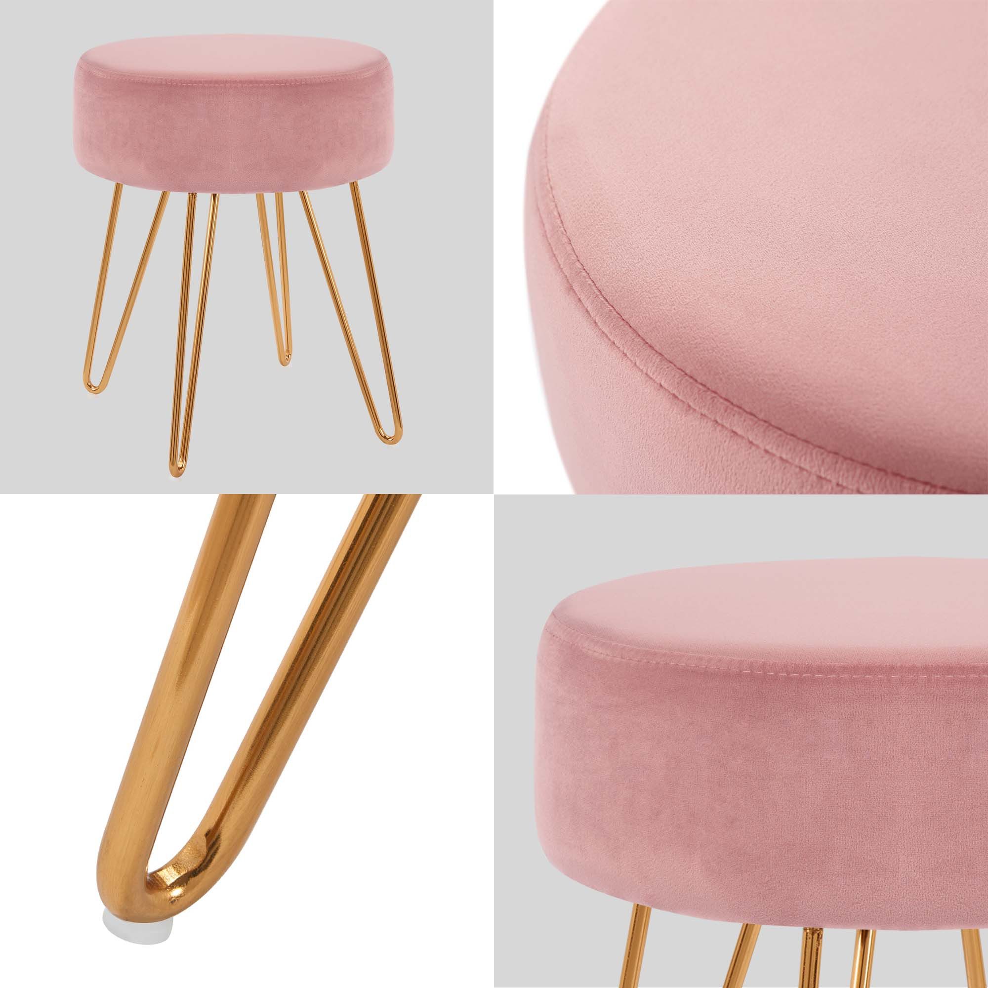 Duhome Hocker (9111), Sitzhocker Rund Hocker Samt oder Stoff Lederoptik Schemel Metallbeine