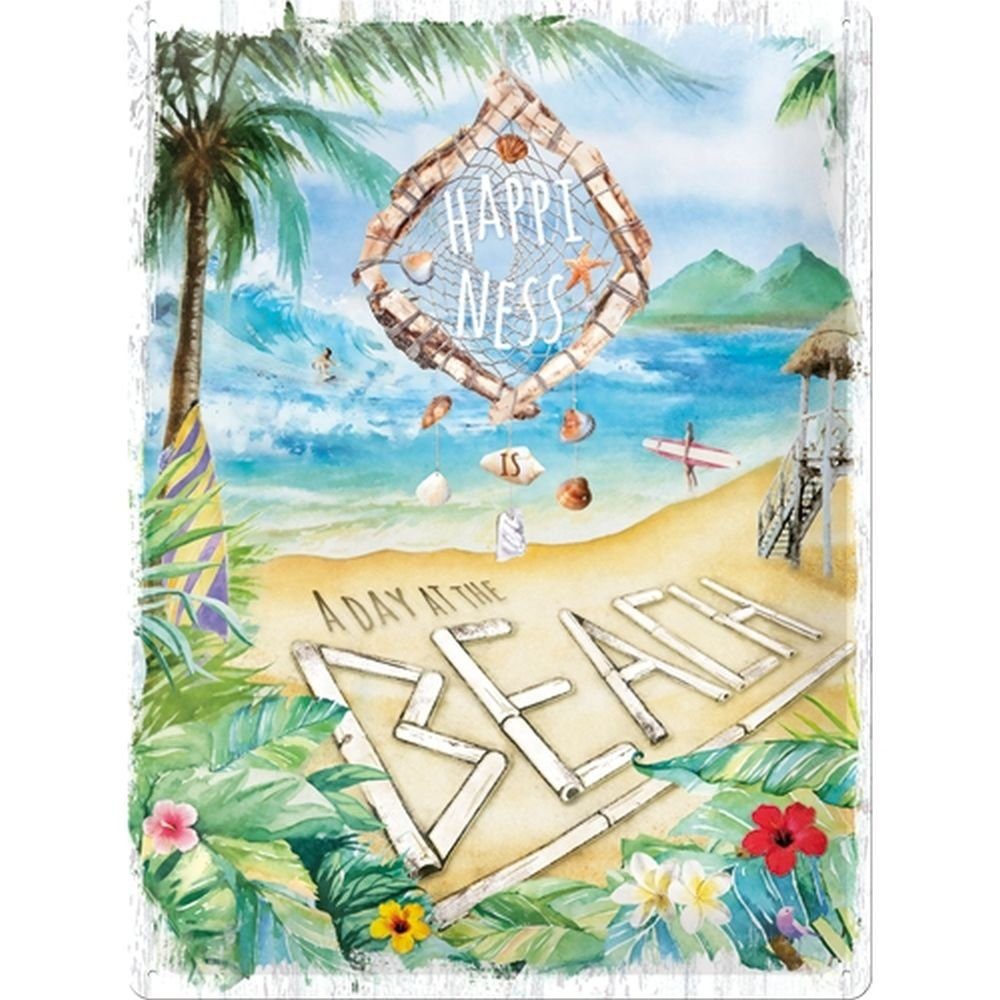 Nostalgic-Art Metallschild Blechschild 30 x 40 cm - Happiness is a day at the beach