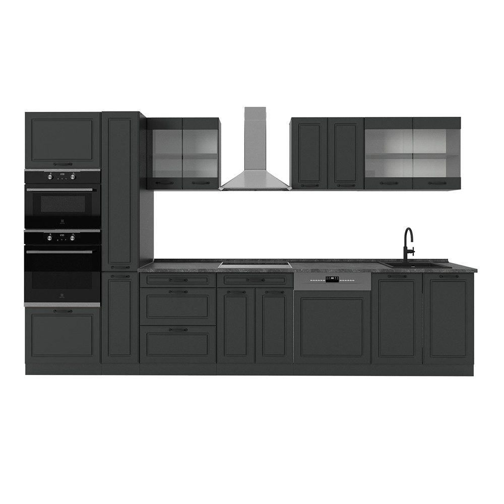 Vicco Küchenzeile R-Line, Anthrazit Landhaus/Anthrazit, 350 cm, AP Anthrazit