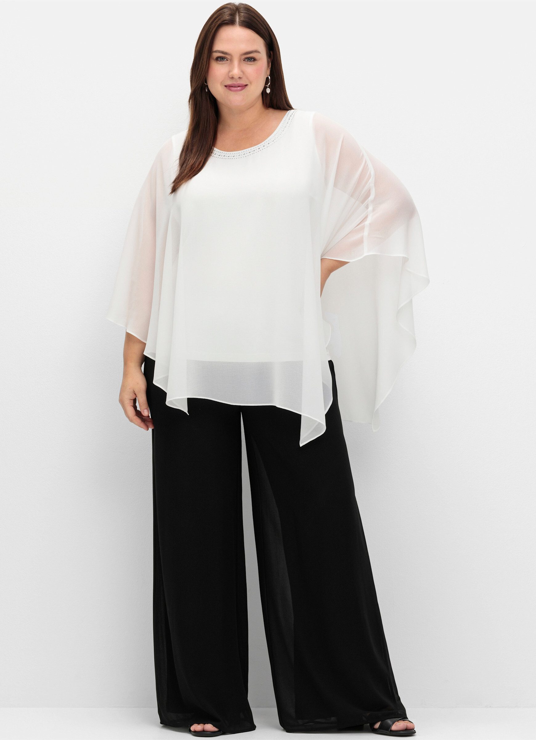 Sheego Jerseyhose Palazzohose . mit Chiffon im Lagenlook, gefüttert günstig online kaufen