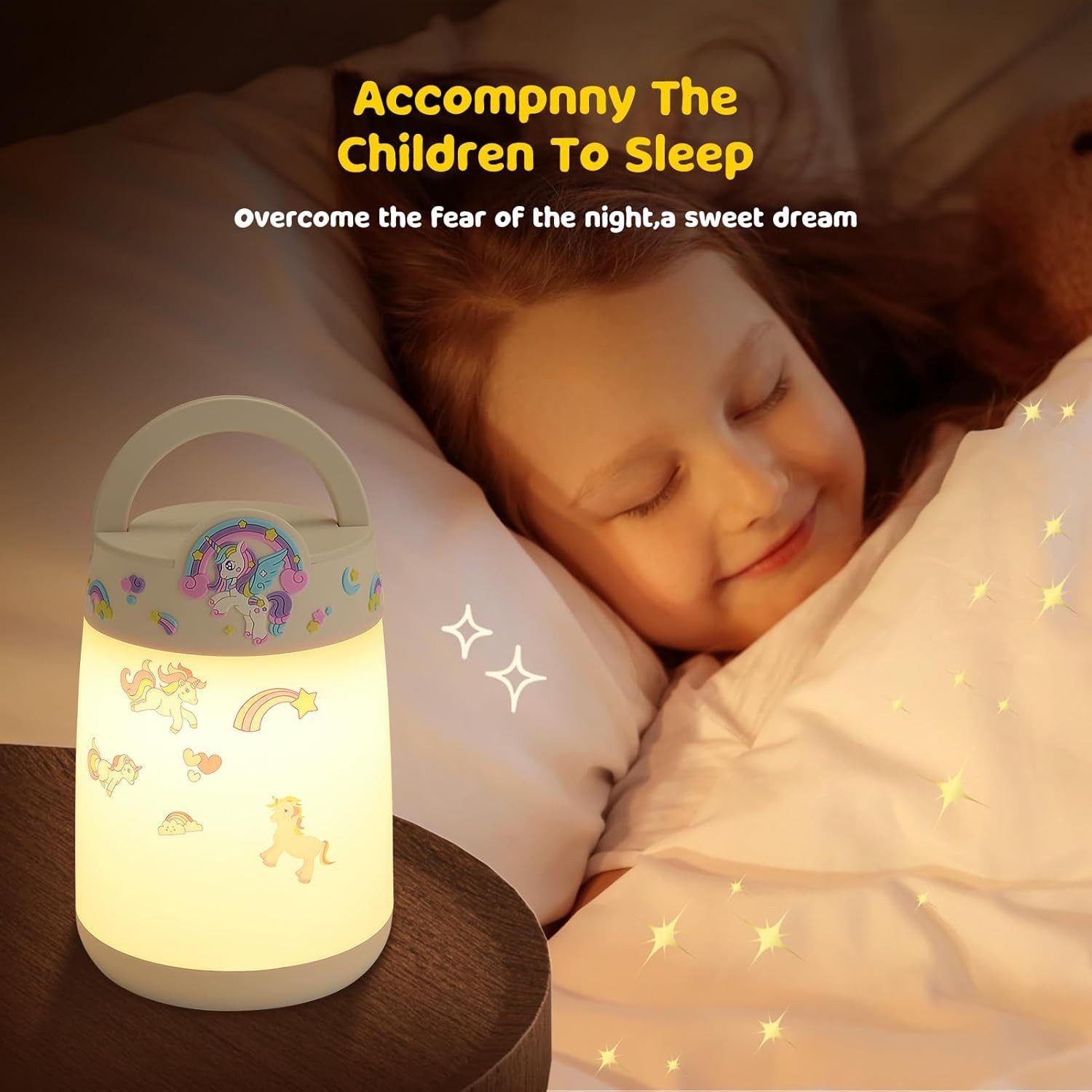 SUPPOU LED Nachtlicht LED Nachttischlampe Touch Dimmbar Kinderzimmer Akku Nachtlicht Einhorn, LED fest integriert, Dimmbar Timer Kabellos