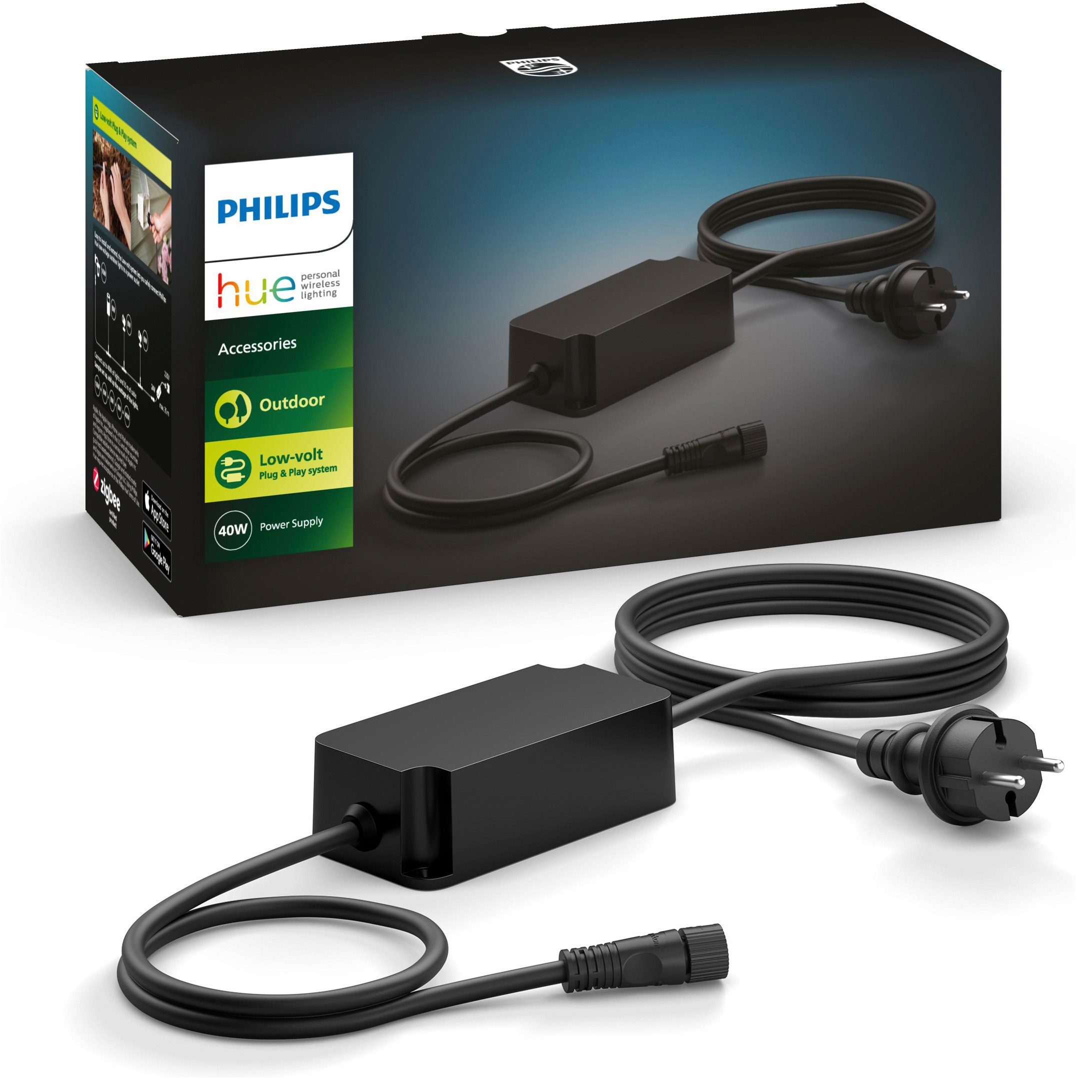 Philips Hue Outdoor Netzteil Niedervolt System 40W Netzteil (IP67, erweiterbar, SchuKo-Stecker für DE)