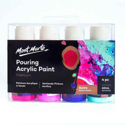 Mont Marte Bastelfarbe PREMIUM Pouring Acrylfarbe, Gieß-Acryl, je 4 x 60 ml, diverse Sets, Untereinander vermischbar & Bereits mit Pouring Medium vorgemischt