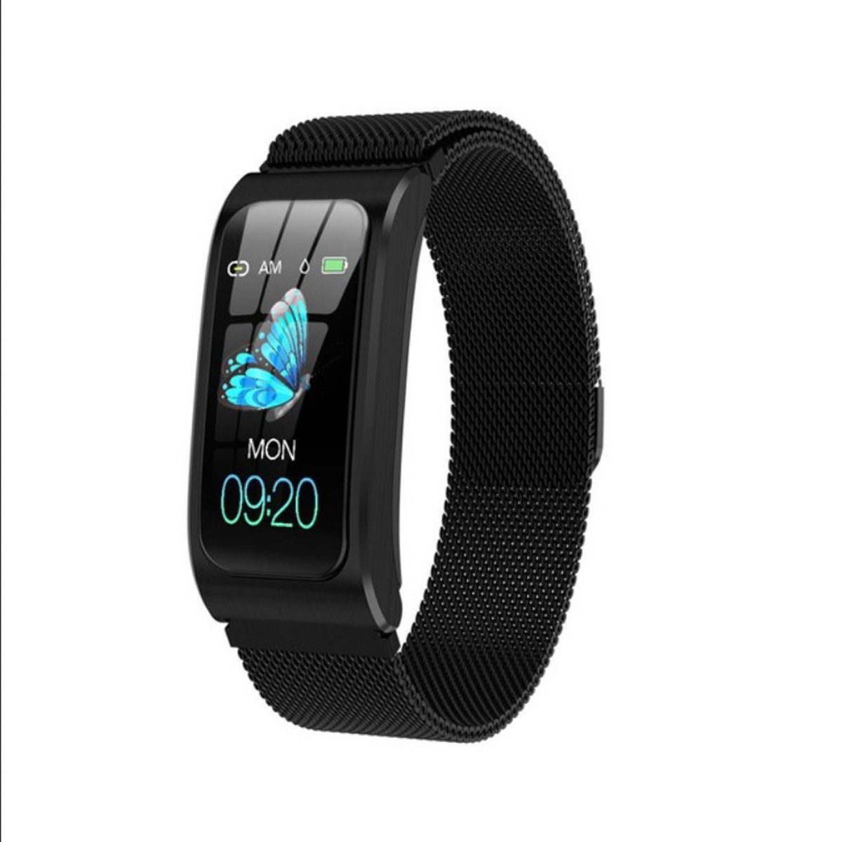 TPFNet SW36 mit Milanaise Armband - individuelles Display Smartwatch (Android), Armbanduhr mit Musiksteuerung, Herzfrequenz, Schrittzähler, Kalorien, Sportmodus etc. - Fitness-Tracker Schwarz