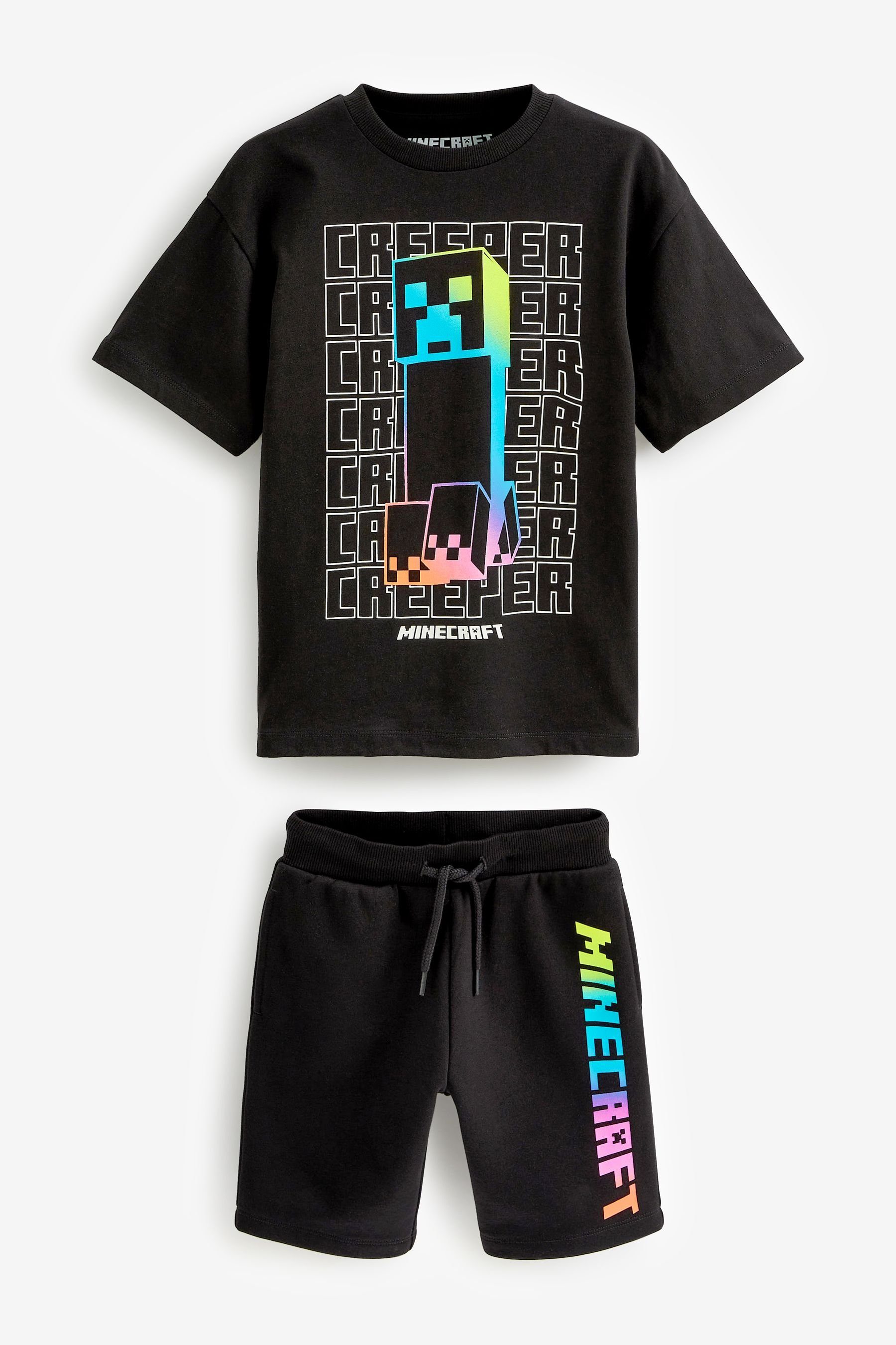 Lizenz-T-Shirt Shorts T-Shirt Minecraft Next im & und Set Shorts Black/Rainbow Kurzärmeliges (2-tlg)