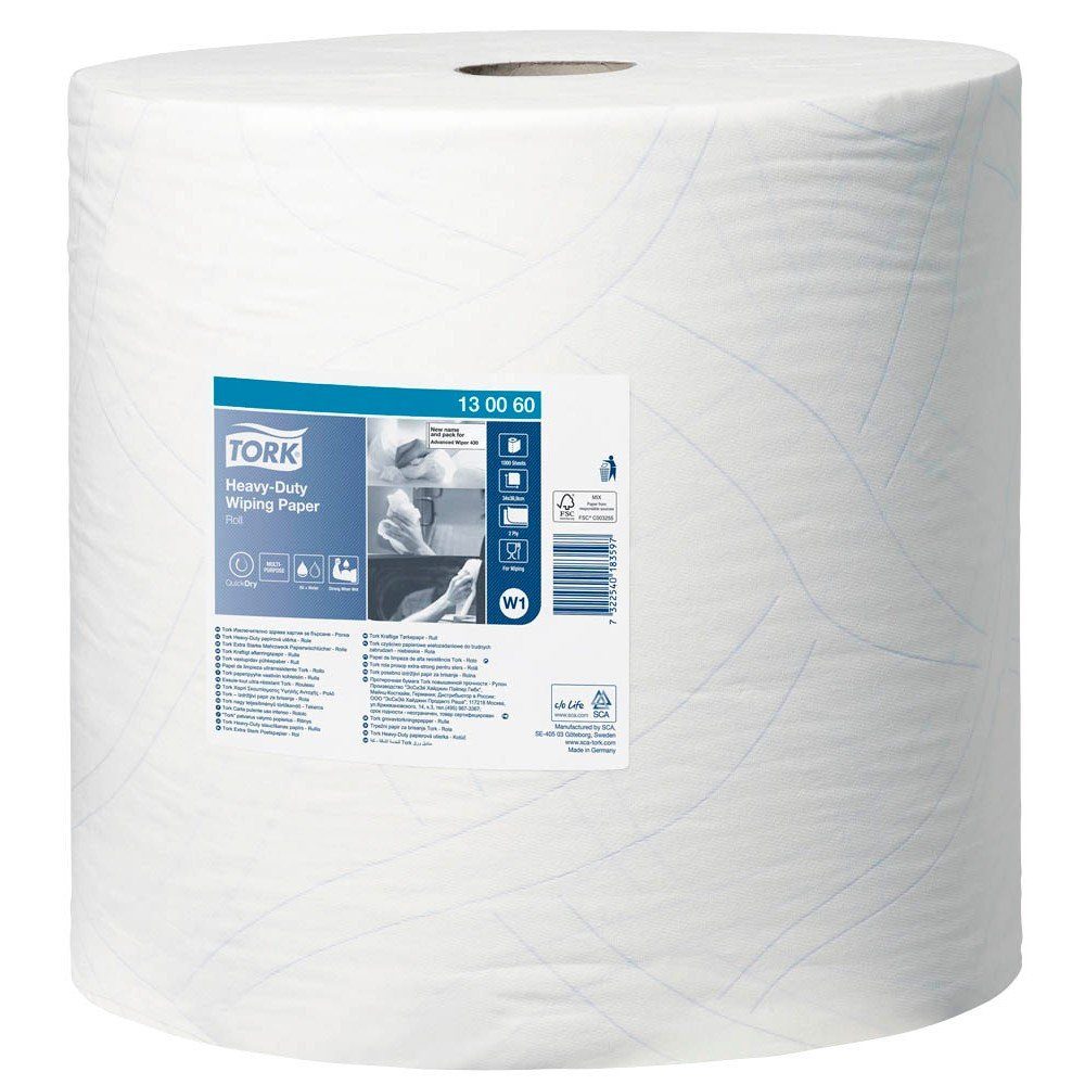 TORK Papierhandtuch 1 Rolle Putzpapier weiß 2-lagig Wischtücher W1 Advanced 430, Perforiert