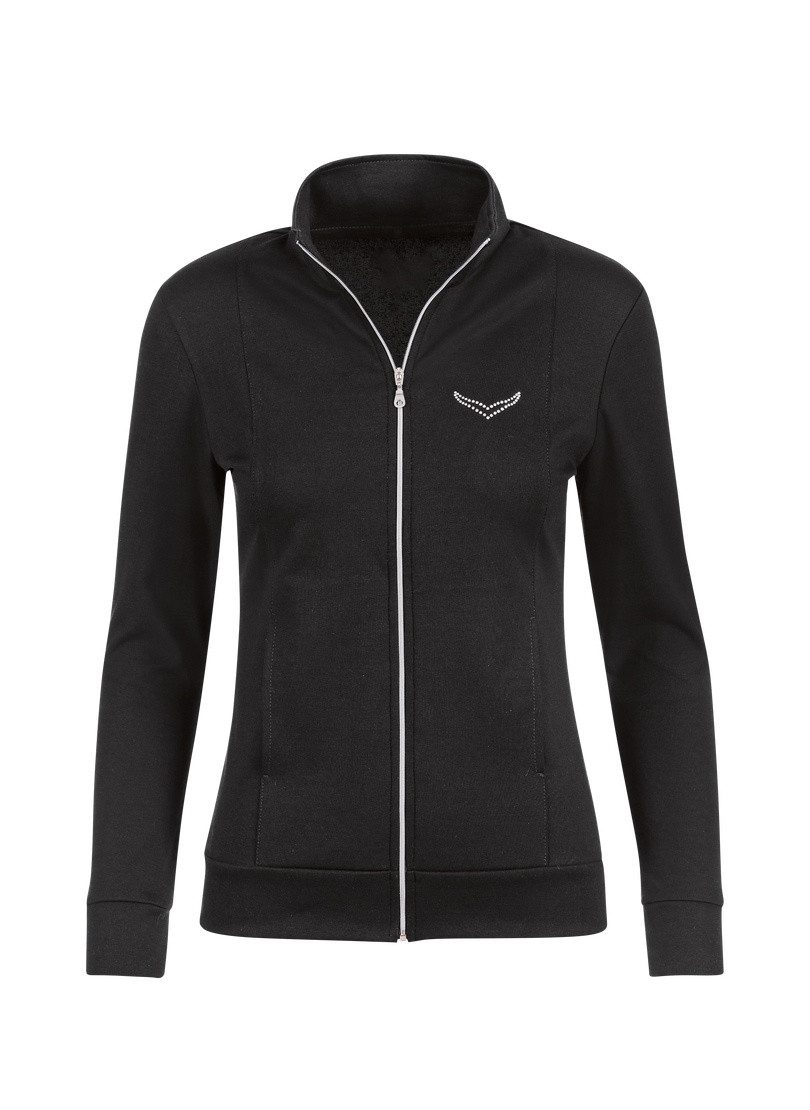 Trigema Sweatjacke TRIGEMA veredelt mit Jacke schwarz Kristallsteinen