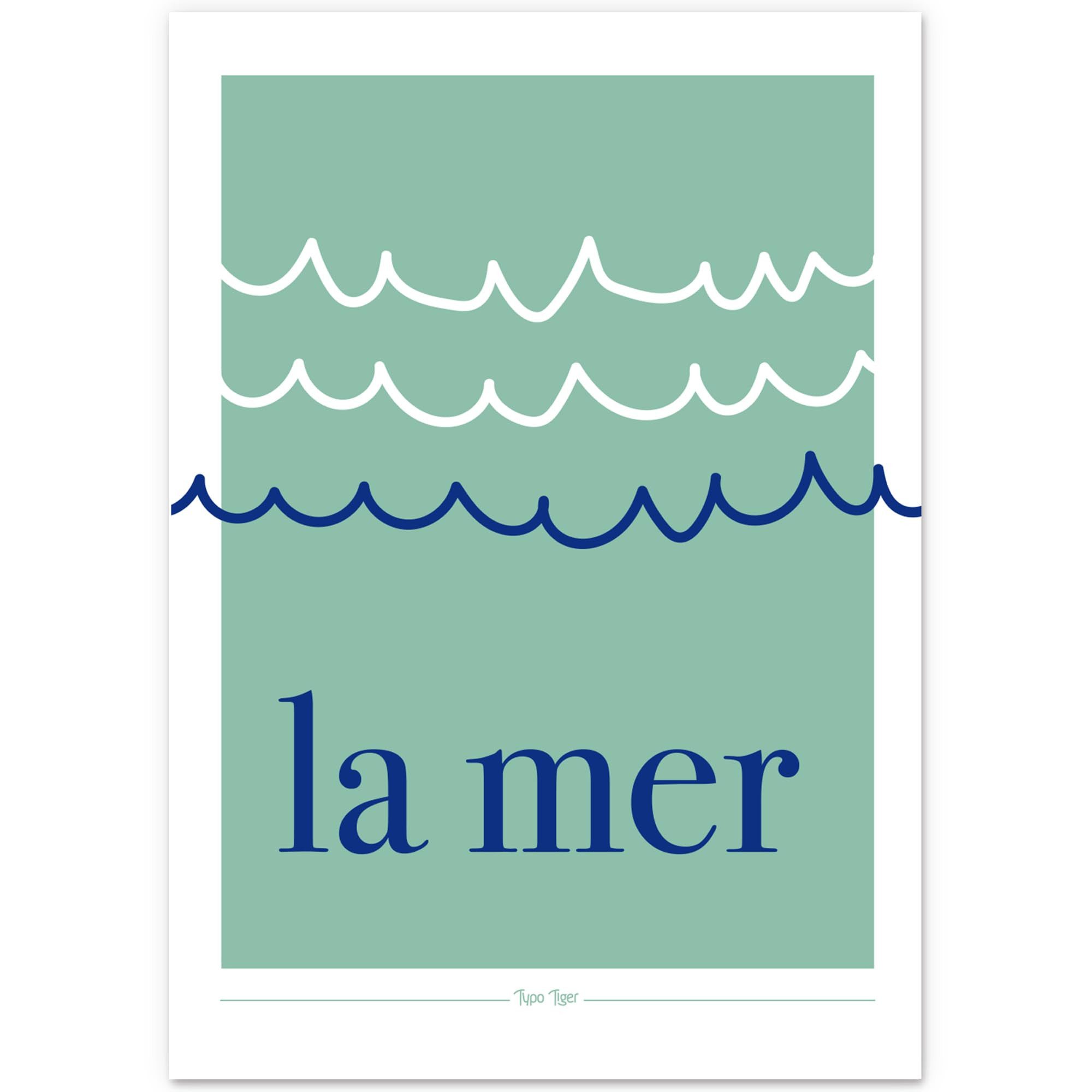 Typo Tiger Poster la mer, Kunstdruck Meer Poster Giclée Plakat maritim Typografie Schrift Wellen