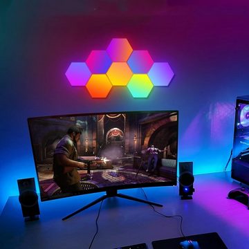 AKKEE Wandleuchte LED Sechseck Gaming Wandleuchte 8Stück Hexagon RGB Panel, ‎Farbwechsel, DIY Kombinierbar - für Gaming und Deko