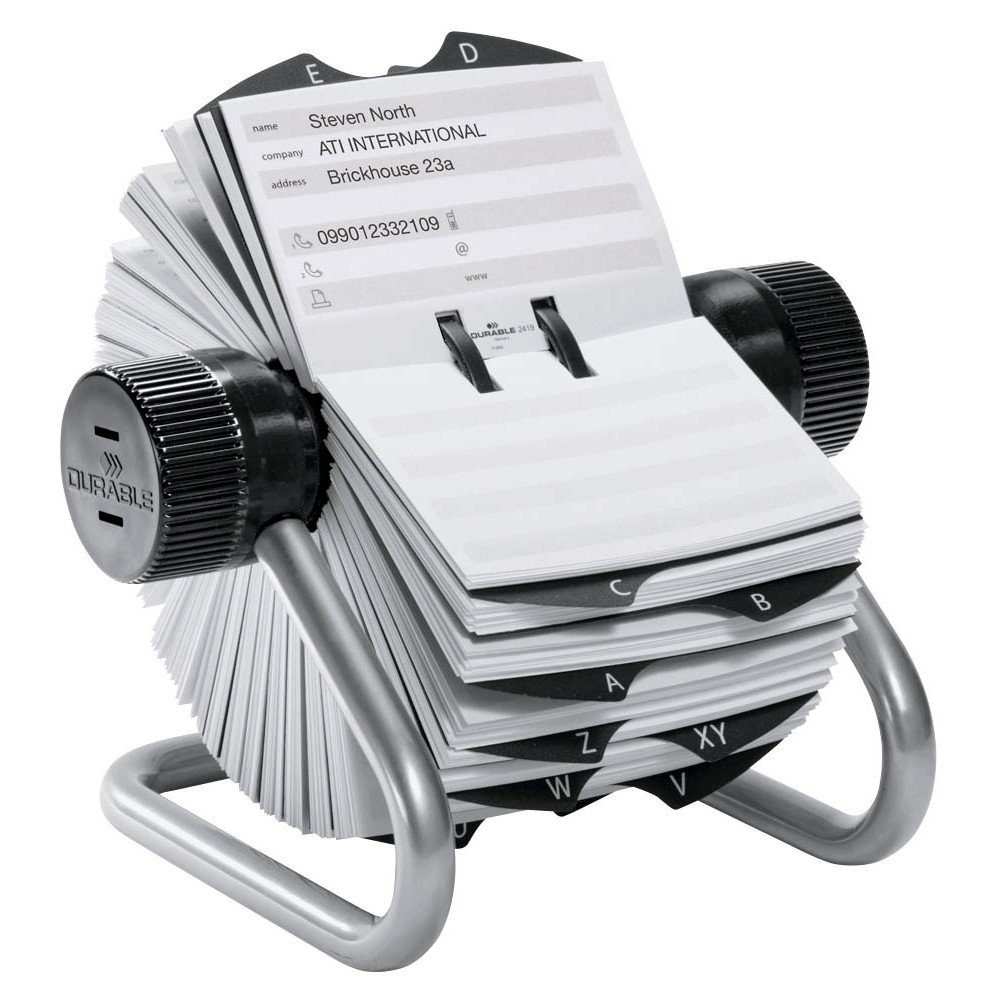 DURABLE Karteikarten 1 Rotationskartei TELINDEX® - silber, 25-teilige Register-Einteilung, Geprägte Taben, Entnehmbare Einträge