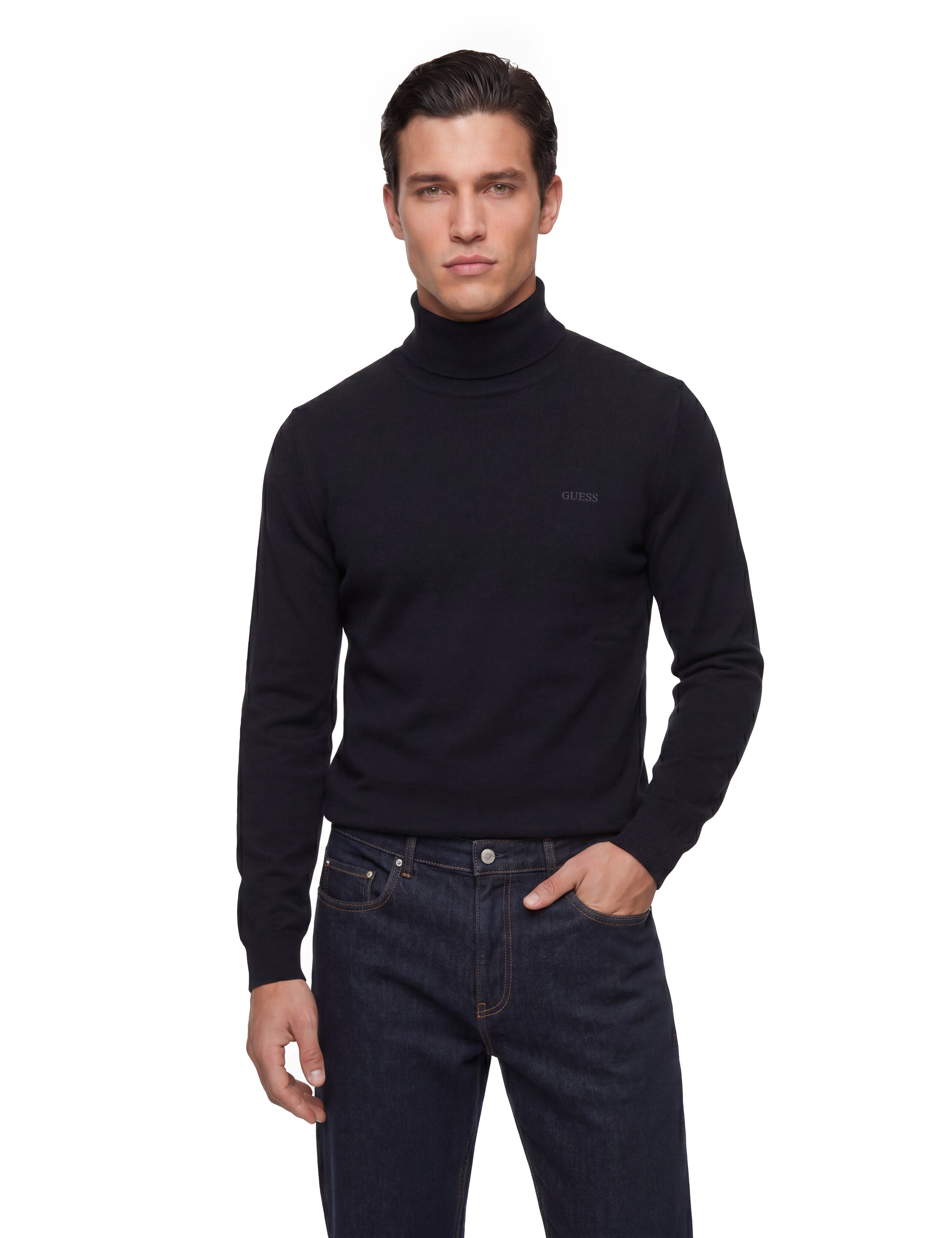 Guess Rollkragenpullover mit Seide und Wolle, Regular Fit, Logo-Schriftzug