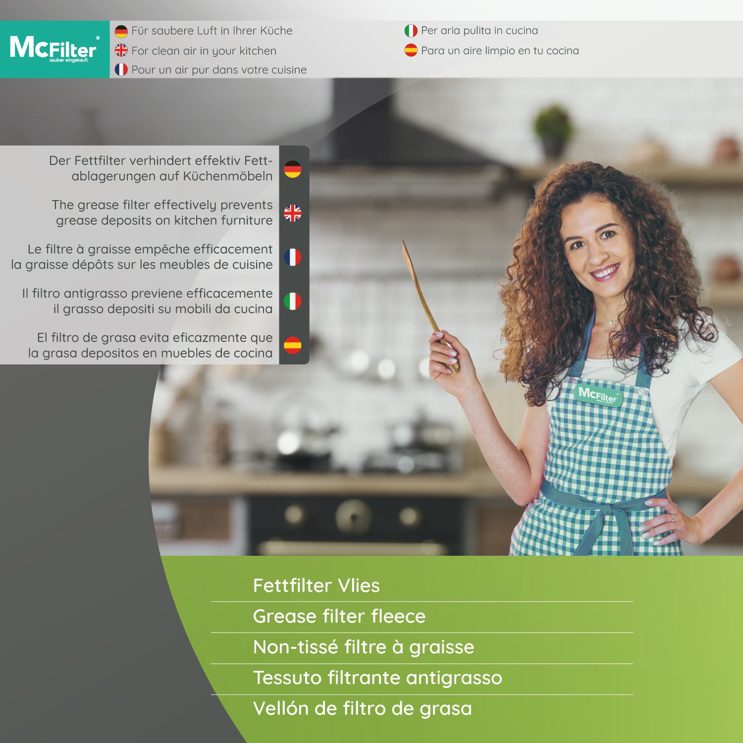 McFilter Fettfilter (8 Stück) Universal Dunstfilter Filter 57 x 47cm, Zubehör für alle handelsüblichen Dunstabzugshauben, extra speicherfähig, zuschneidbar, Schwer entflammbar nach DIN 53438