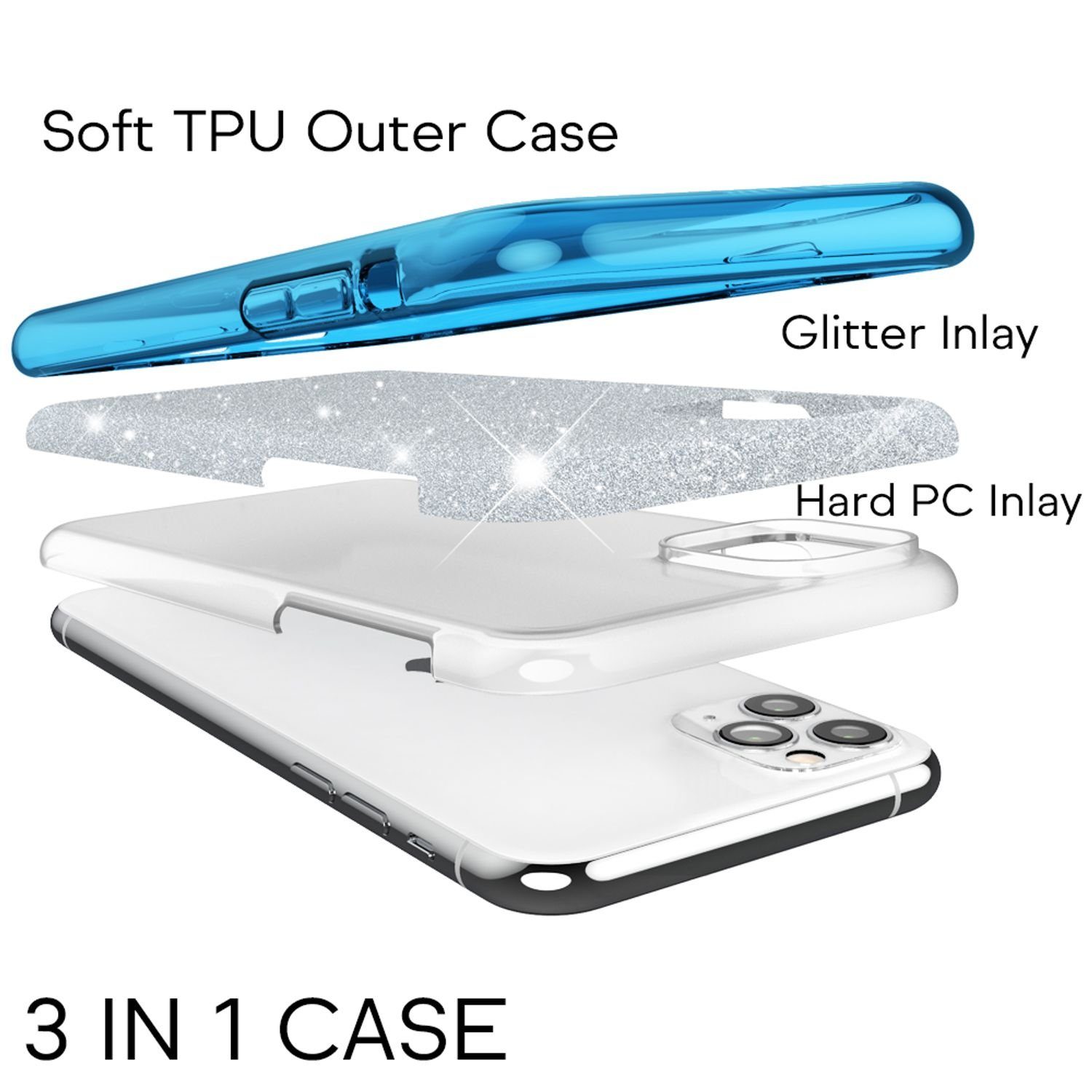 Nalia Smartphone-Hülle Apple iPhone 11 Pro 14,7 cm (5,8 Zoll), Glitzer Silikon Hülle / Glänzender Hybrid Schutz / Stoßfest & Robust