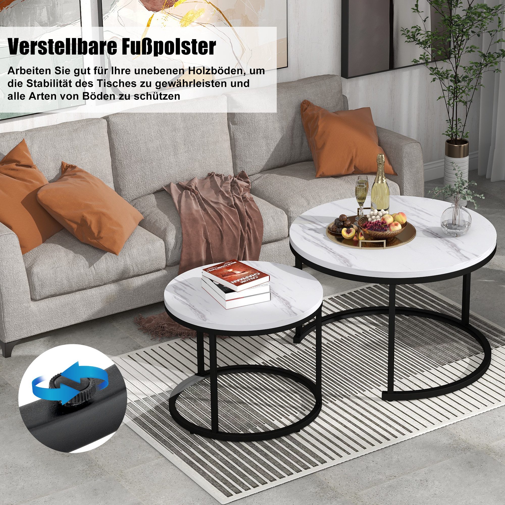 Flieks Couchtisch, Runder geschachtelter Beistelltisch Couchtisch 2er Set