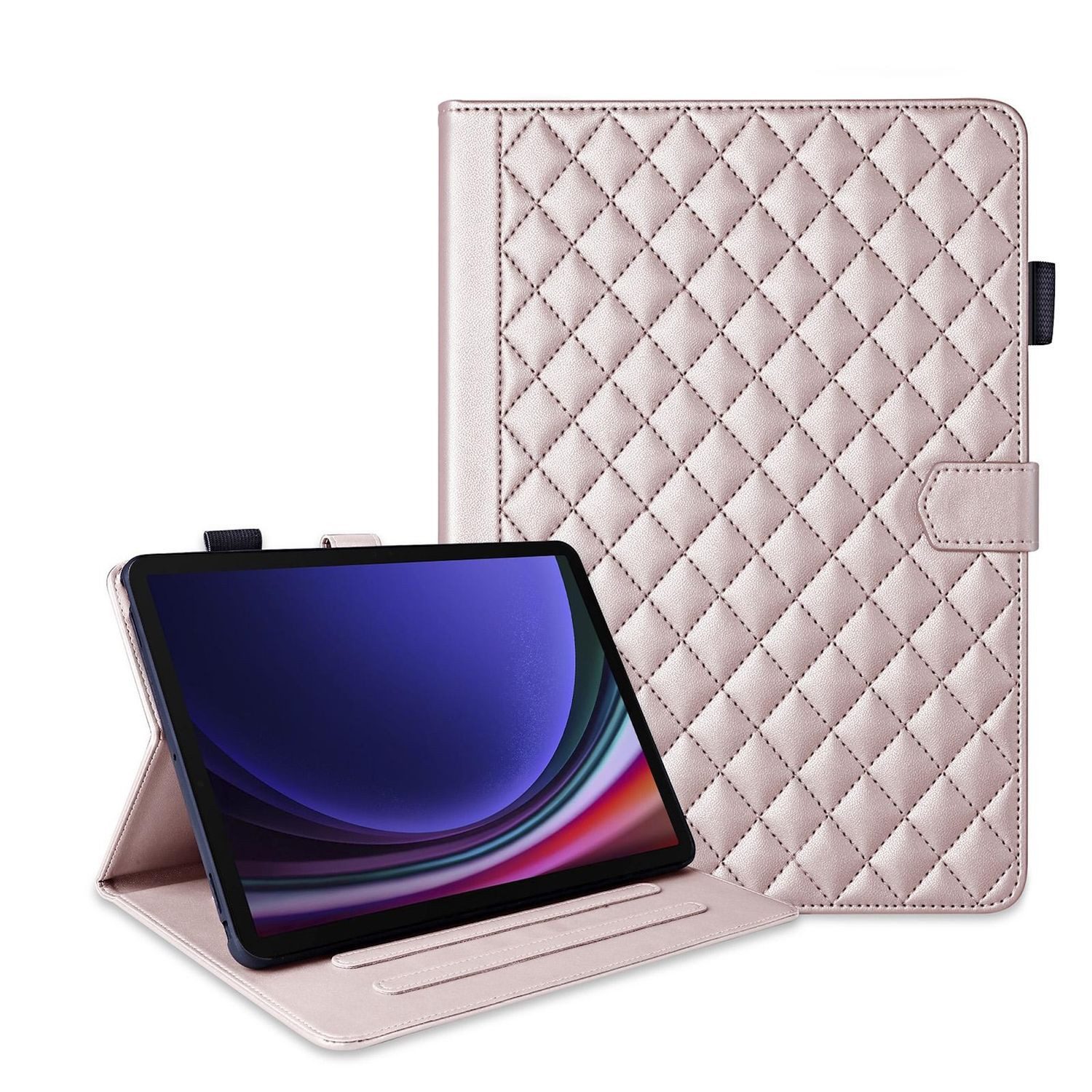 Wigento Tablet-Hülle Für Samsung Galaxy Tab S10 FE Plus Design Kunstleder Hülle Rose Gold, Kunstlederhülle mit Rhombus-Textur und Standfunktion
