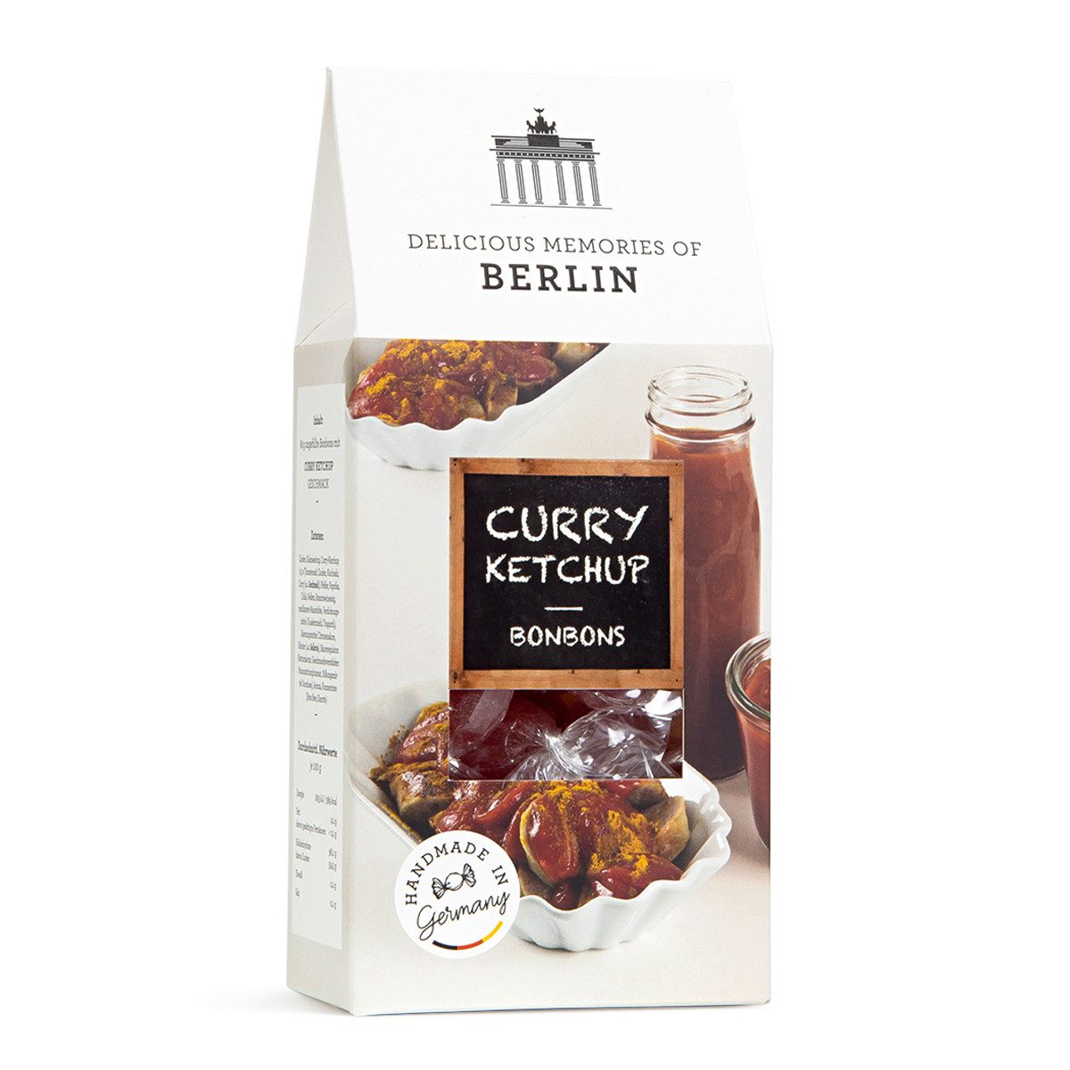 Edel Süßigkeit, Edel Bonbons mit Curry Ketchup Geschmack in einer Giebelbox 80g