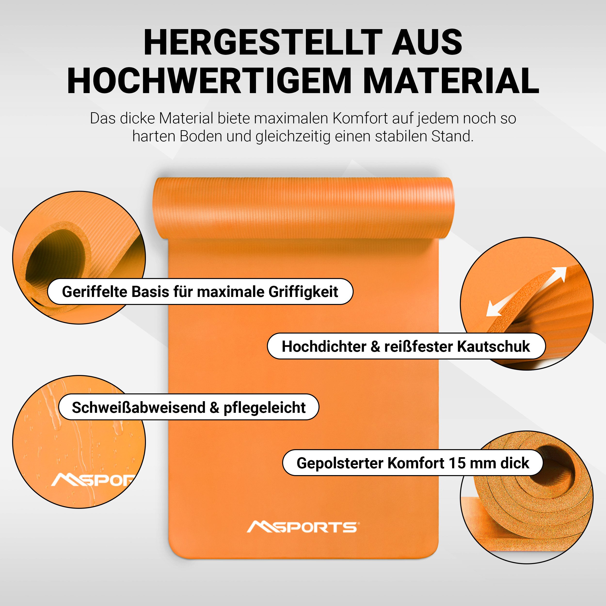 MSports® Gymnastikmatte Yogamatte inkl. Tragegurt + Poster + Workout App