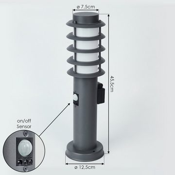 hofstein Pollerleuchte »Virco« Sockelleuchte aus Metall/Kunststoff in Anthrazit/Weiß, ohne Leuchtmittel, Wegeleuchte, E27, IP44,mit Bewegungsmelder u. Steckdose