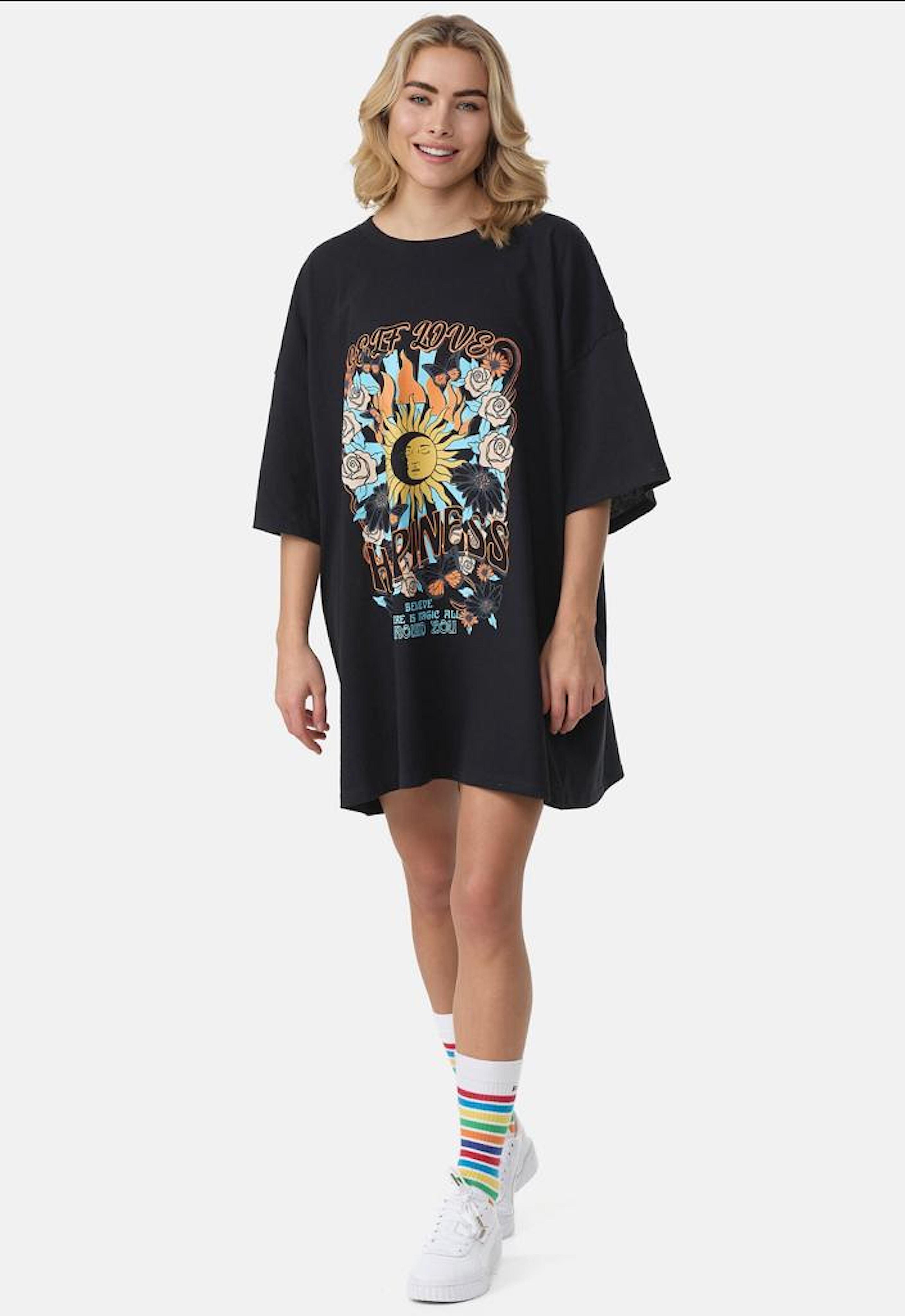 Worldclassca T-Shirt Worldclassca Oversized Front Print T-Shirt lang Sommer Tee Oberteil