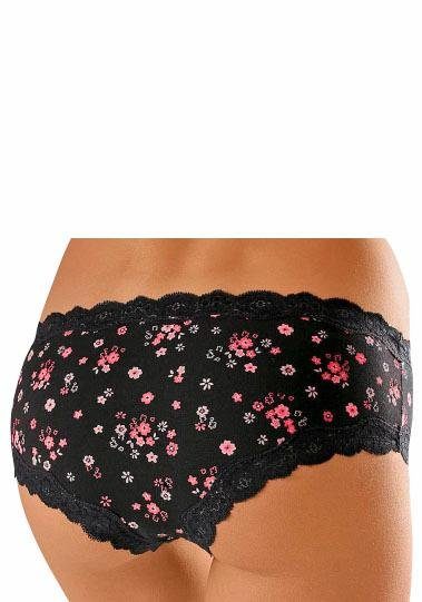 Buffalo Panty (3er-Pack) aus elastischer Baumwolle mit floraler Spitze