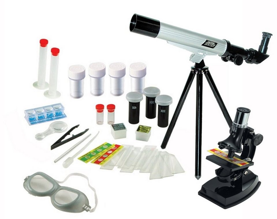 Edu-Toys Teleskop und Mikroskop Set für den Einstieg in Kosmos und  Mikrokosmos Kindermikroskop (20x-40x)
