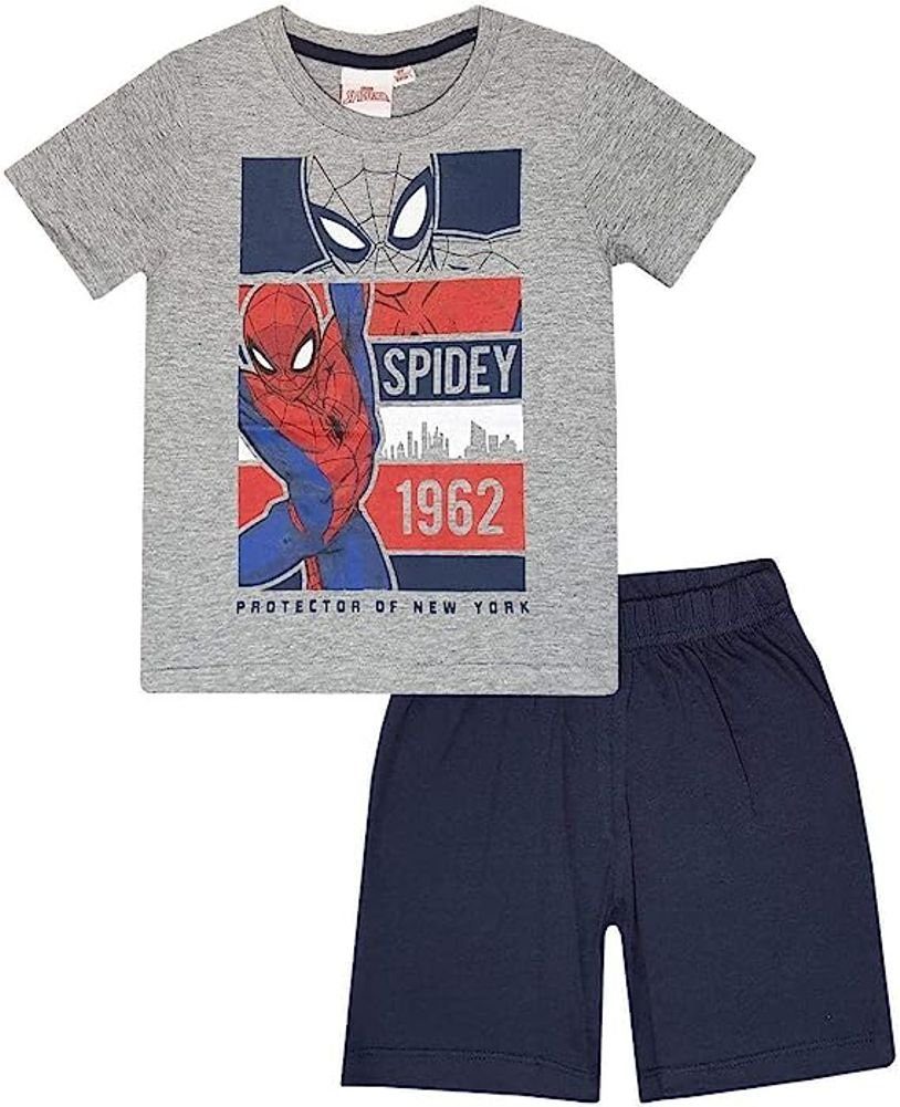 Spiderman Pyjama Spider-Man Shorty Pyjama kurzer Schlafanzug für Jungen 104 110 116 128 Hellgrau