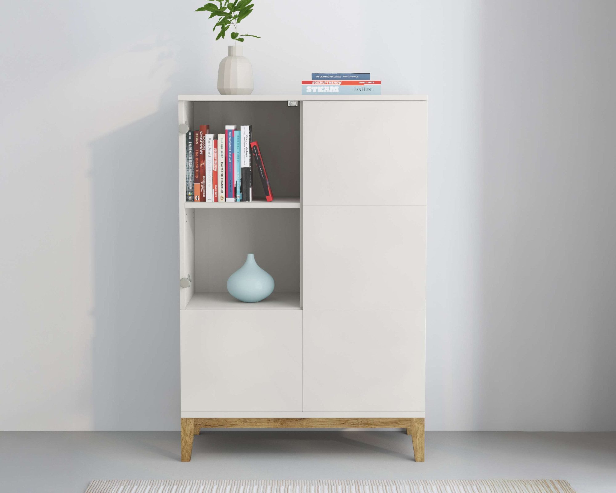andas Highboard Maryd, Kommode, Midischrank, m. Glas- u. Holztüren, Einlegeböden, Breite 80cm