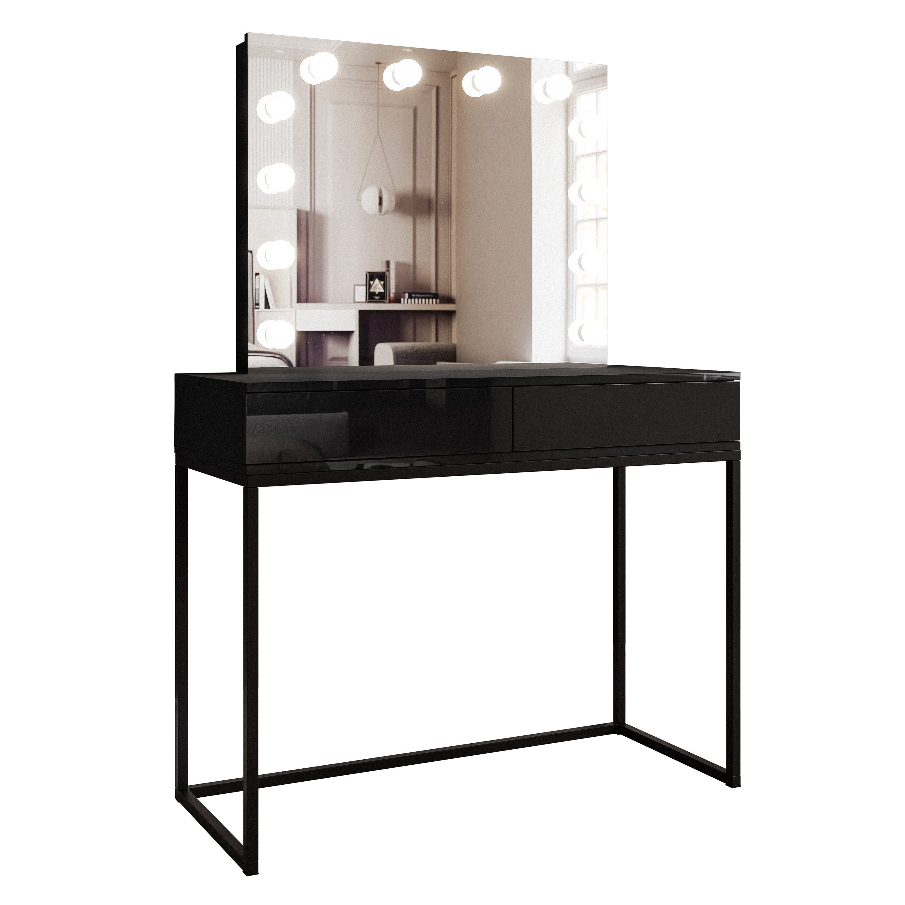 Lookway Schminktisch BLANCO LOFT ELITE mit Spiegel und Beleuchtung, 100x81x42 cm
