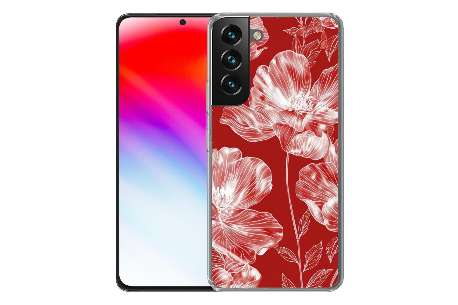 MuchoWow Handyhülle für Samsung Galaxy S22 Blumen - Muster - Rot - Weiß, Phone Case, Silikon, Schutzhülle Dünn