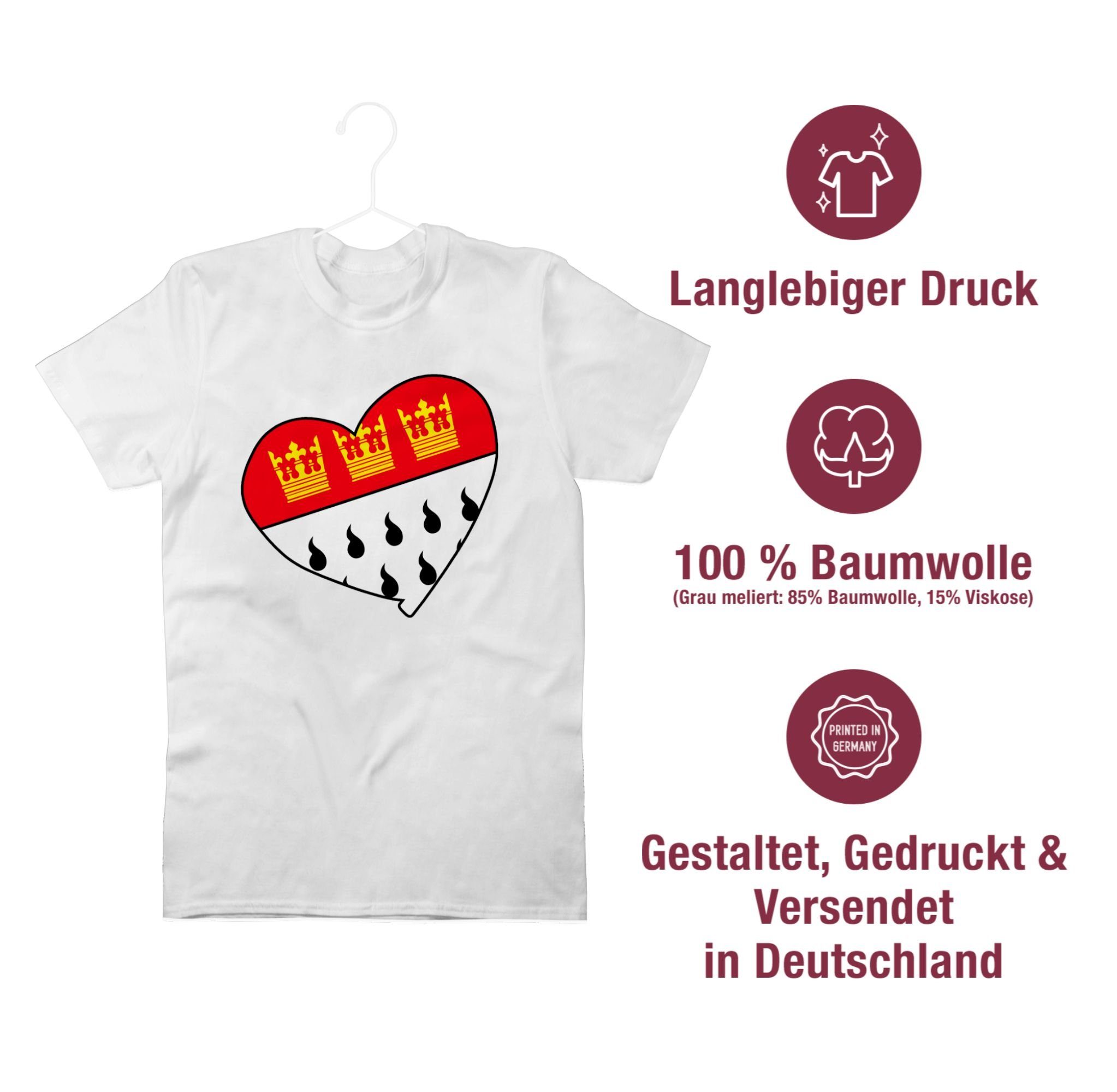 Herz & 3 Köln Karneval Weiß T-Shirt Fasching Shirtracer Wappen
