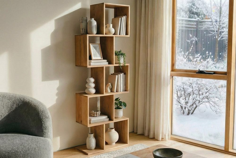 riess-ambiente Standregal MAKASSAR 150cm beige cream finish - Massivholz, 5 offene Würfelfächer, Einzelartikel 1-tlg., Möbelstück mit Cube-Design - ideal für Wohnzimmer, Schlafzimmer & Flur